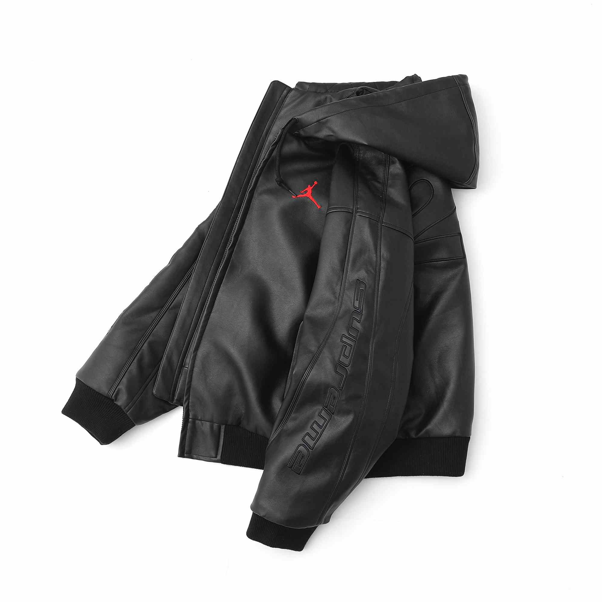 Supreme x Jordan Hooded Leather Jacket 'Black' - DesignerGu