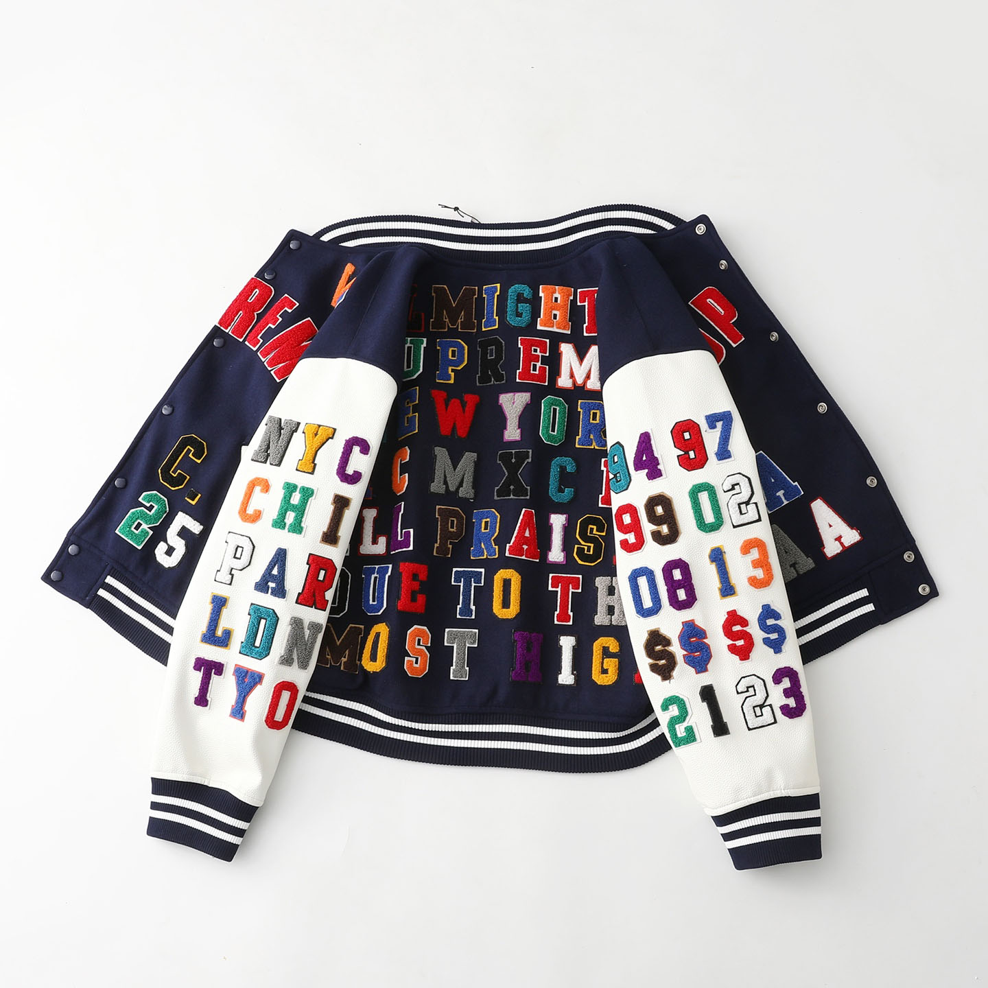 Supreme Praises Varsity Jacket 'Navy' - DesignerGu