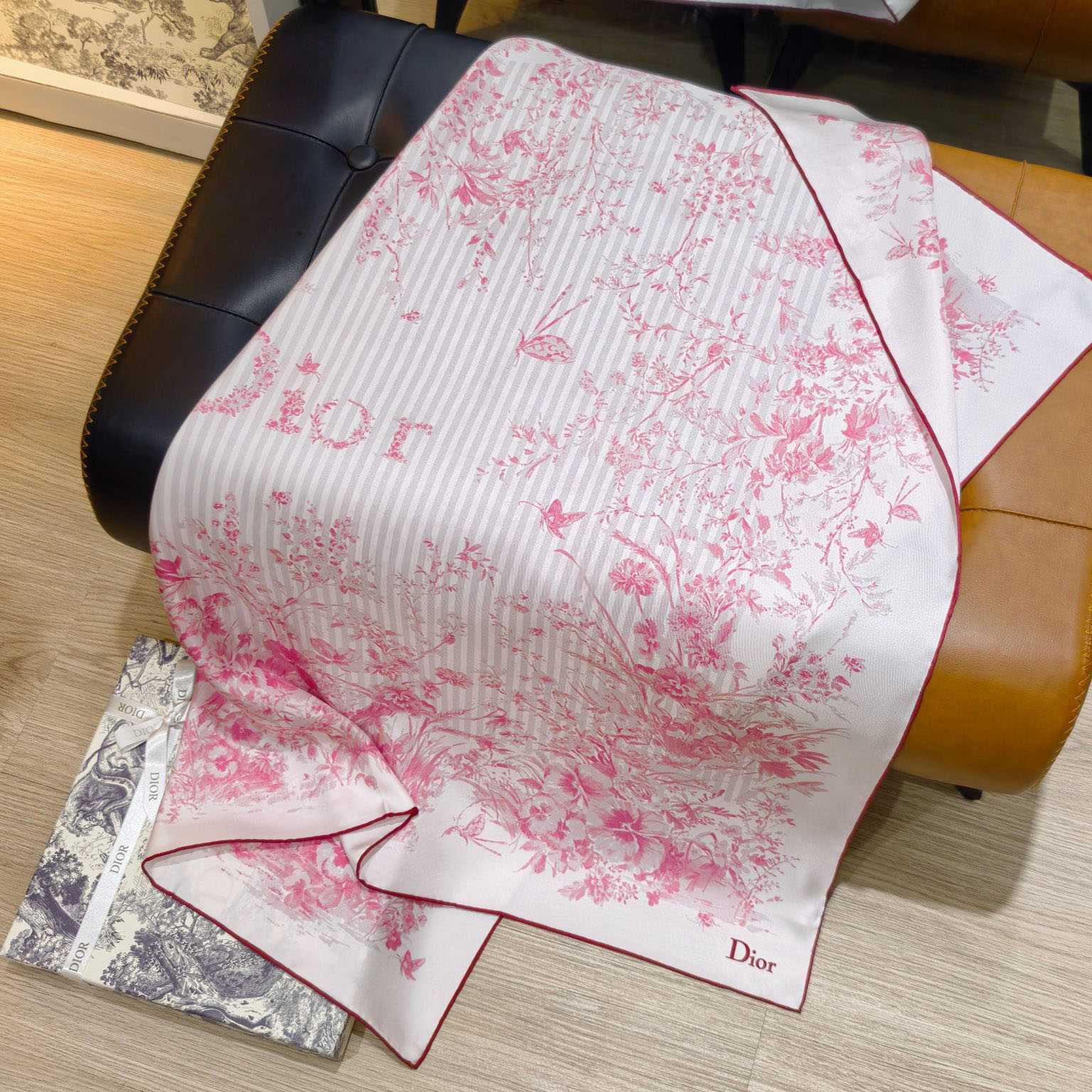 Dior Dioriviera Toile de Jouy Floral Garden 90 Square Scarf - DesignerGu