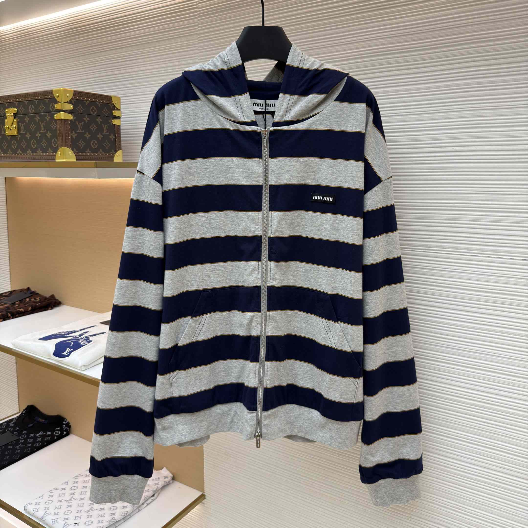 Miu Miu Striped Jersey Hoodie - DesignerGu