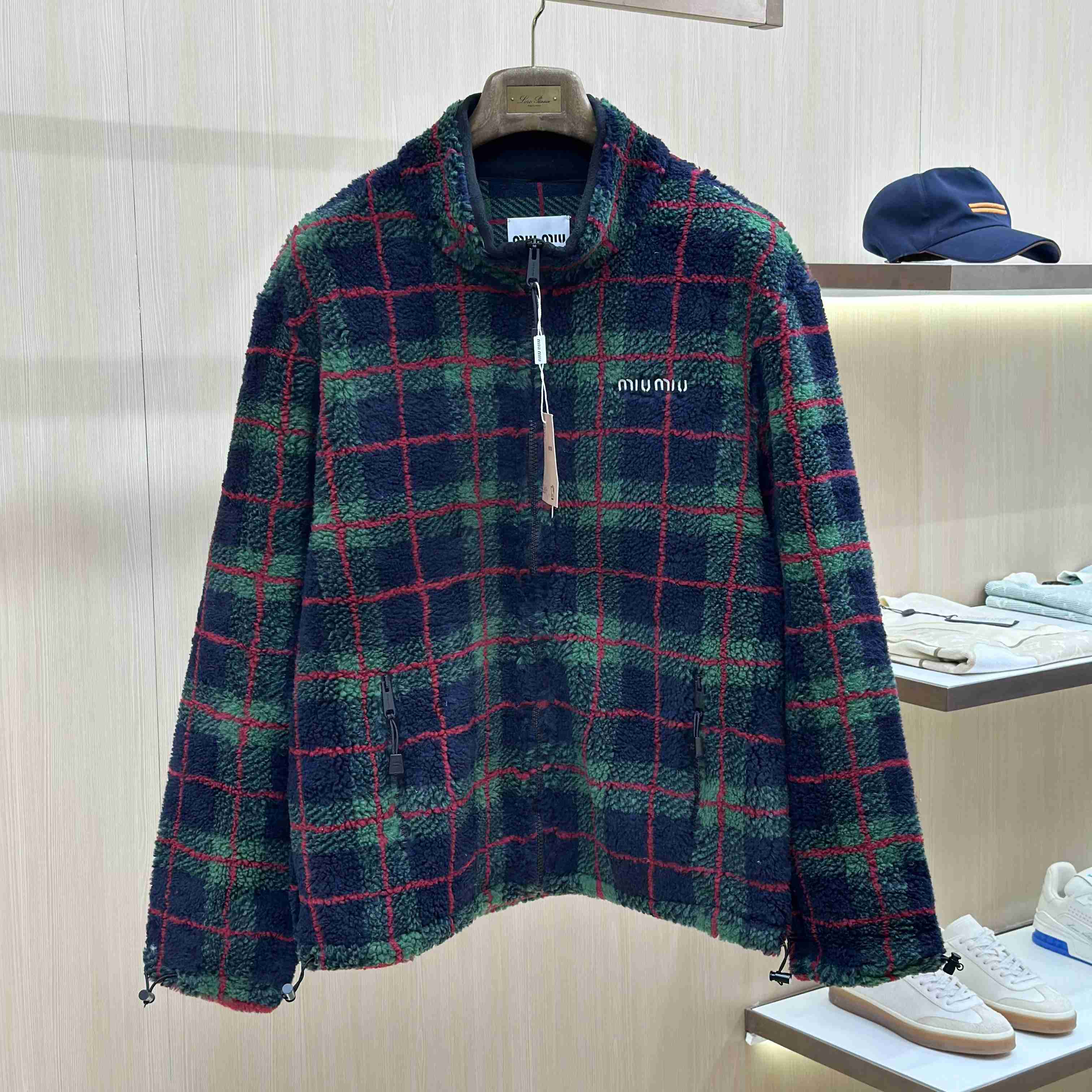 Miu Miu Checked Teddy Jacket - DesignerGu