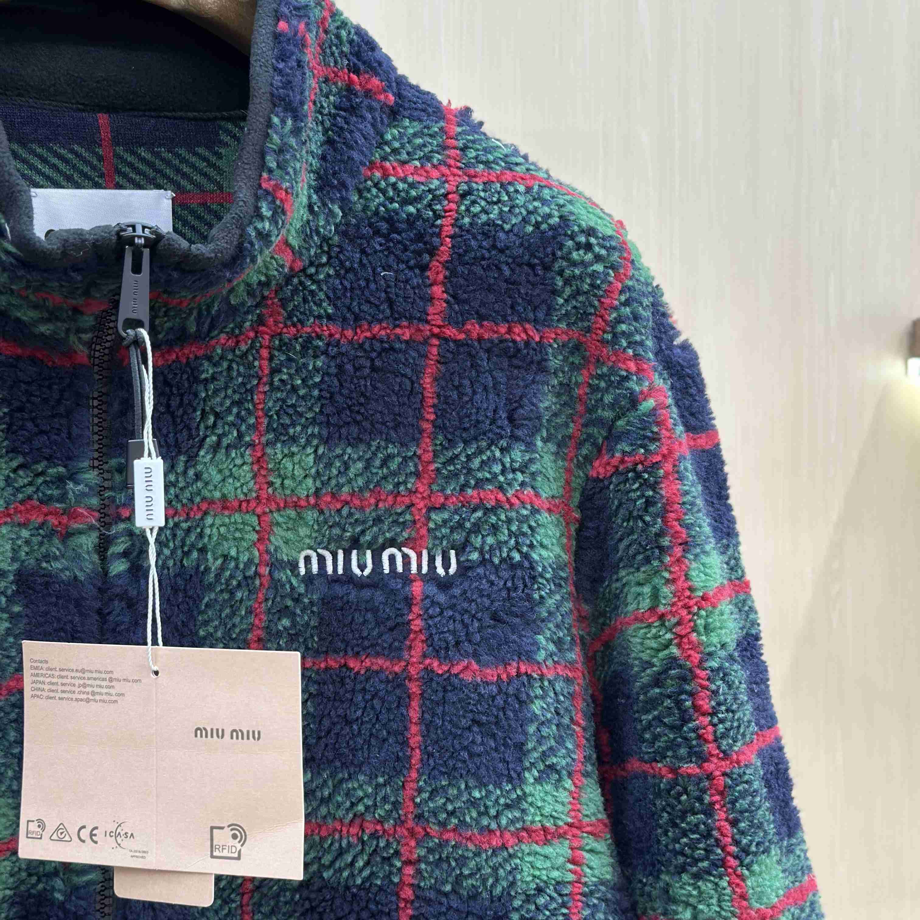 Miu Miu Checked Teddy Jacket - DesignerGu