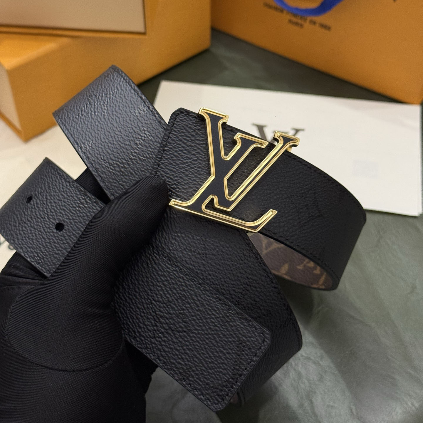 Louis Vuitton LV Initiales Monogram Midnight 40mm Reversible Belt  - DesignerGu