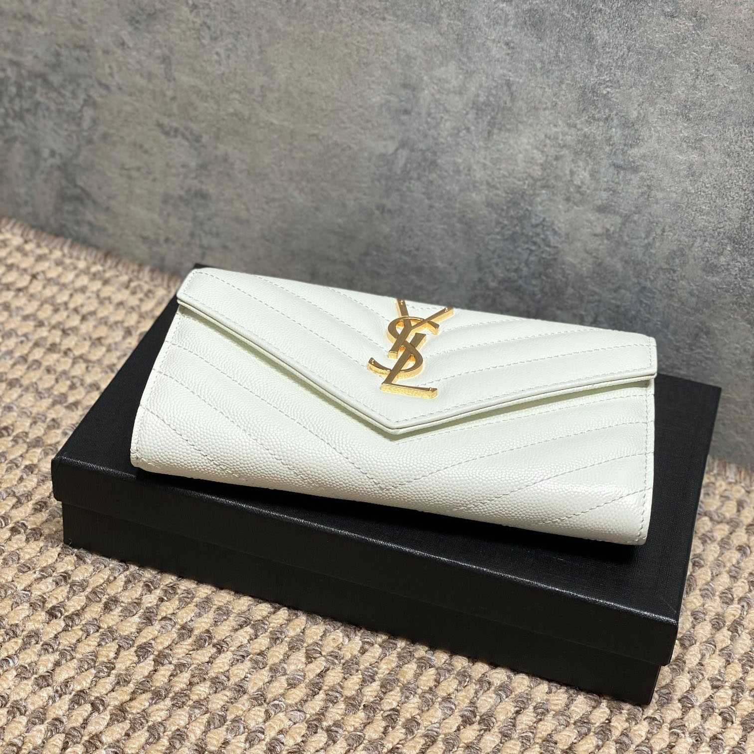 Saint Laurent Cassandre YSL Monogram Large Flap Wallet In Grained Leather - DesignerGu