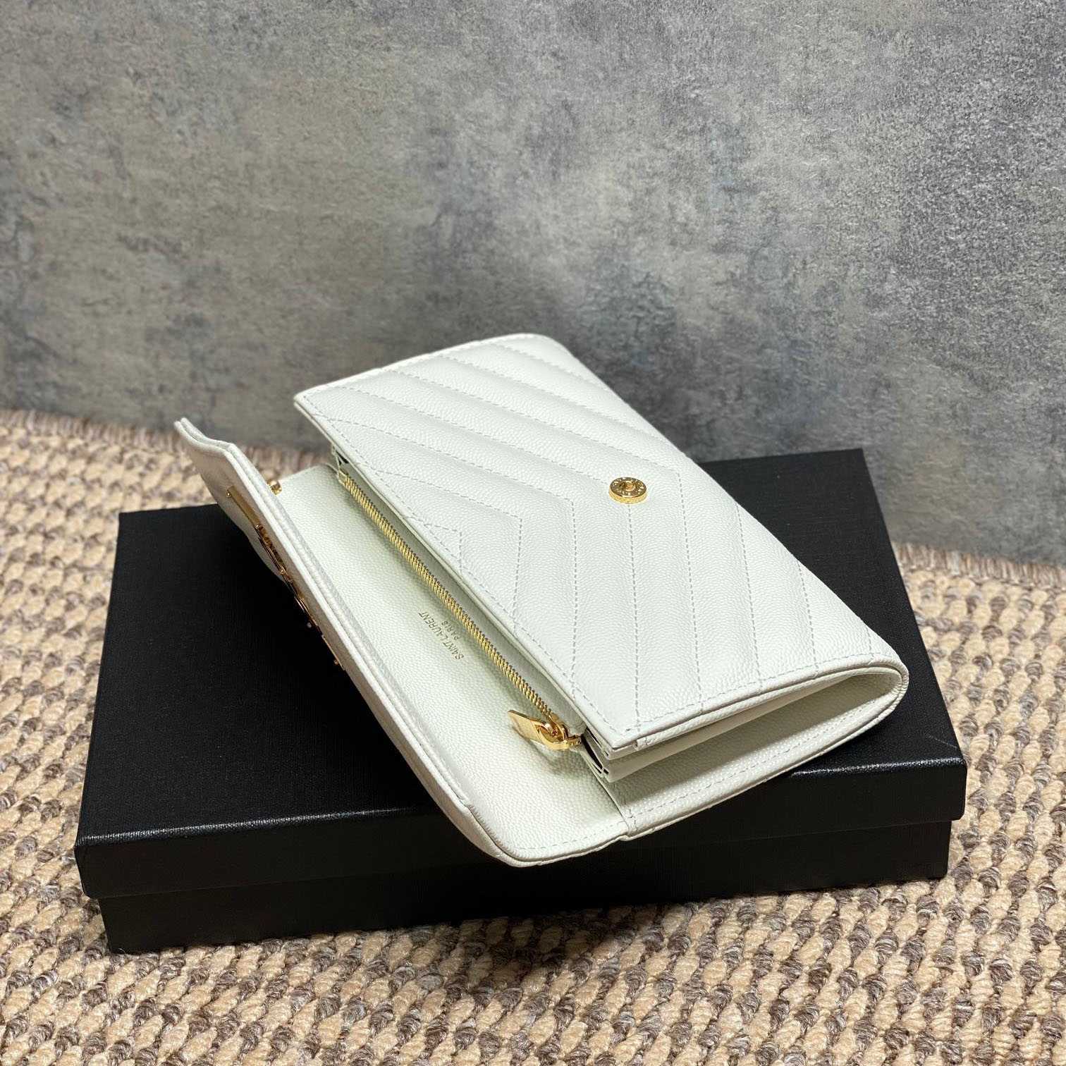 Saint Laurent Cassandre YSL Monogram Large Flap Wallet In Grained Leather - DesignerGu