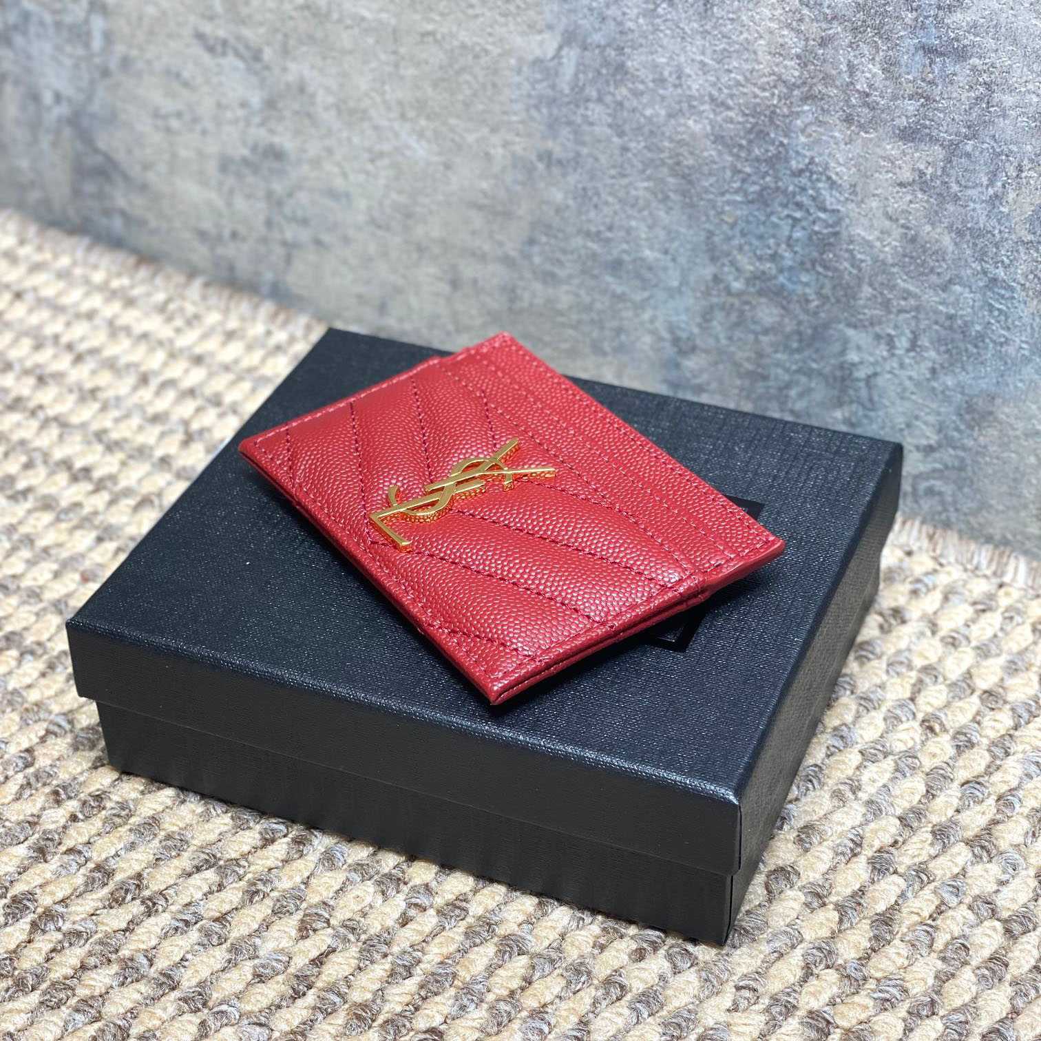 Saint Laurent Cassandre Matelasse Card Case In Grain Dde Poudre Leather - DesignerGu