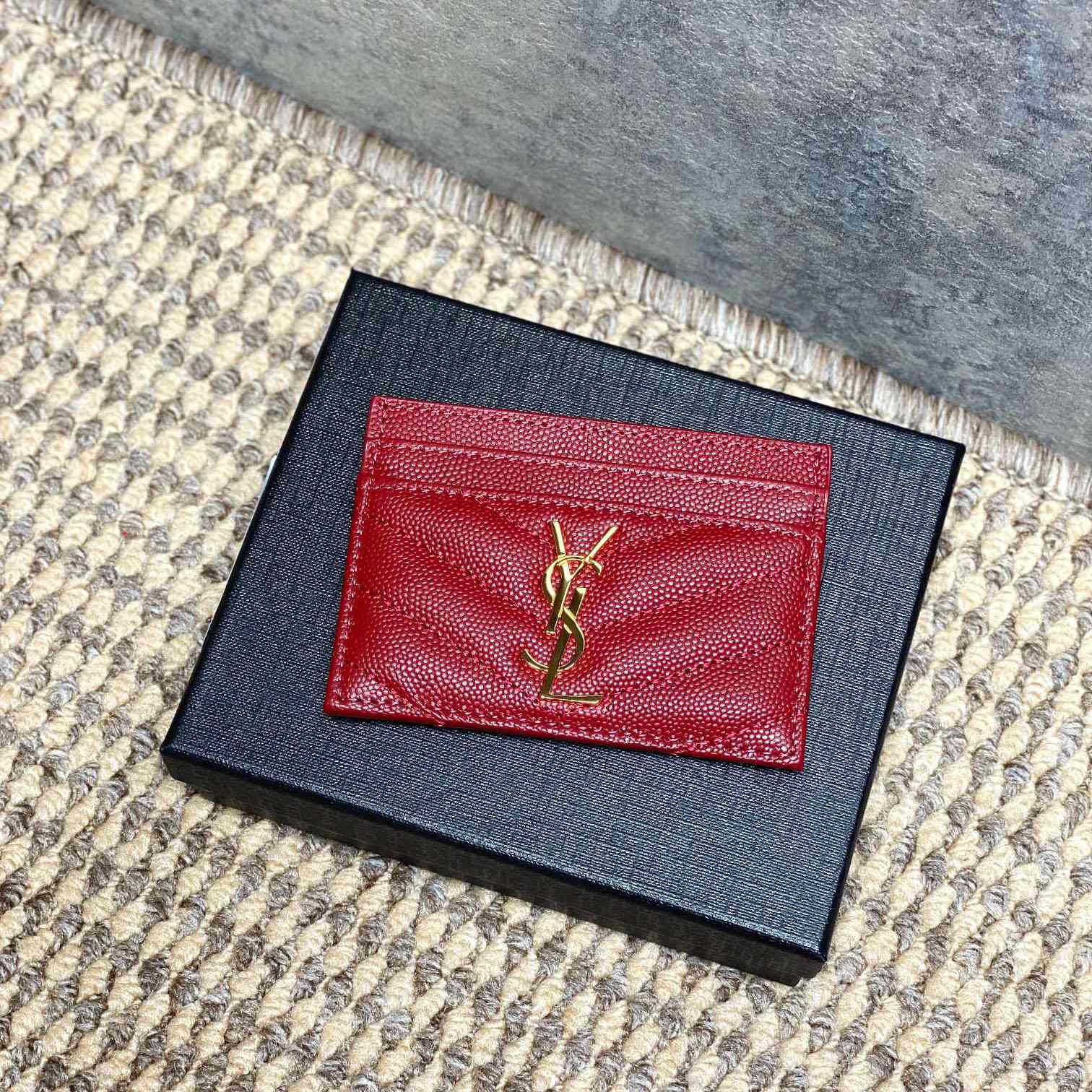 Saint Laurent Cassandre Matelasse Card Case In Grain Dde Poudre Leather - DesignerGu