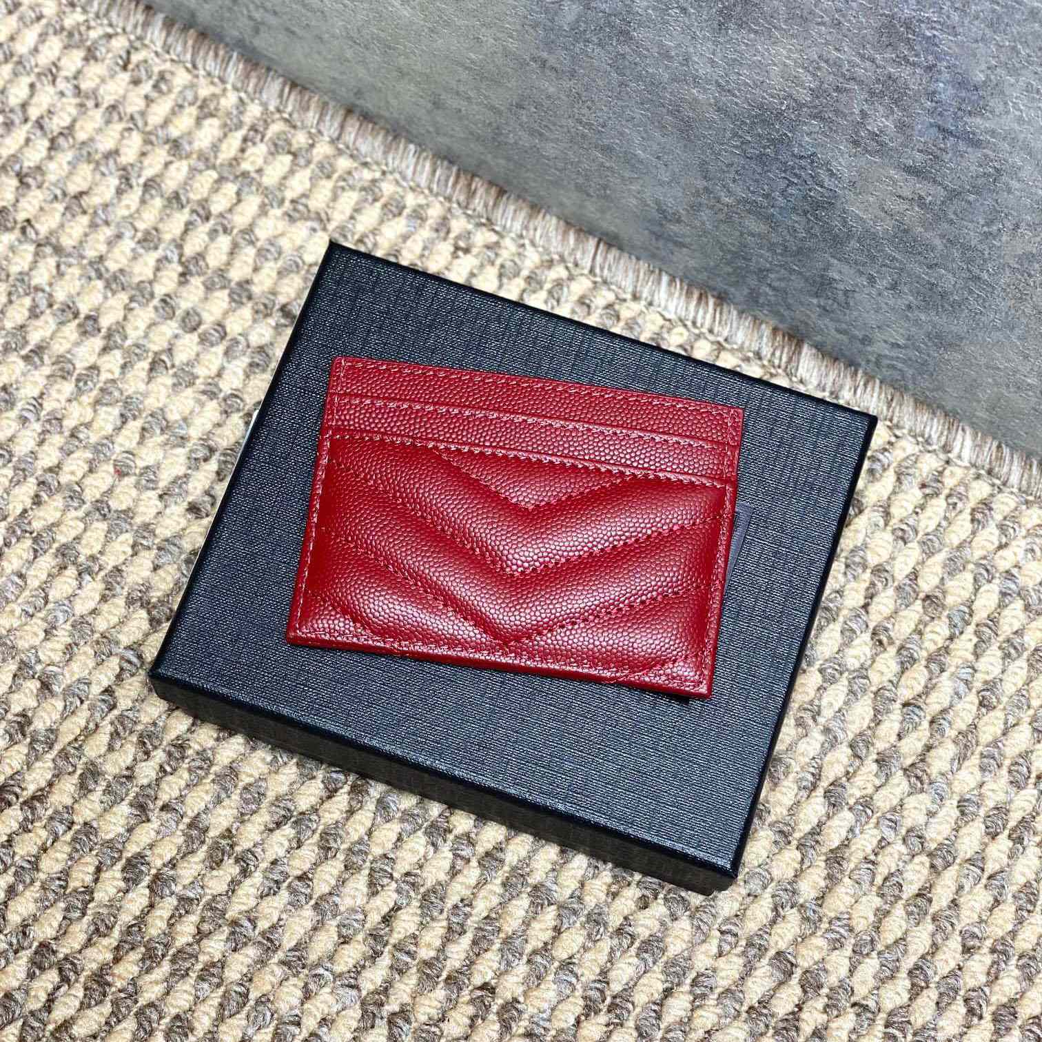 Saint Laurent Cassandre Matelasse Card Case In Grain Dde Poudre Leather - DesignerGu