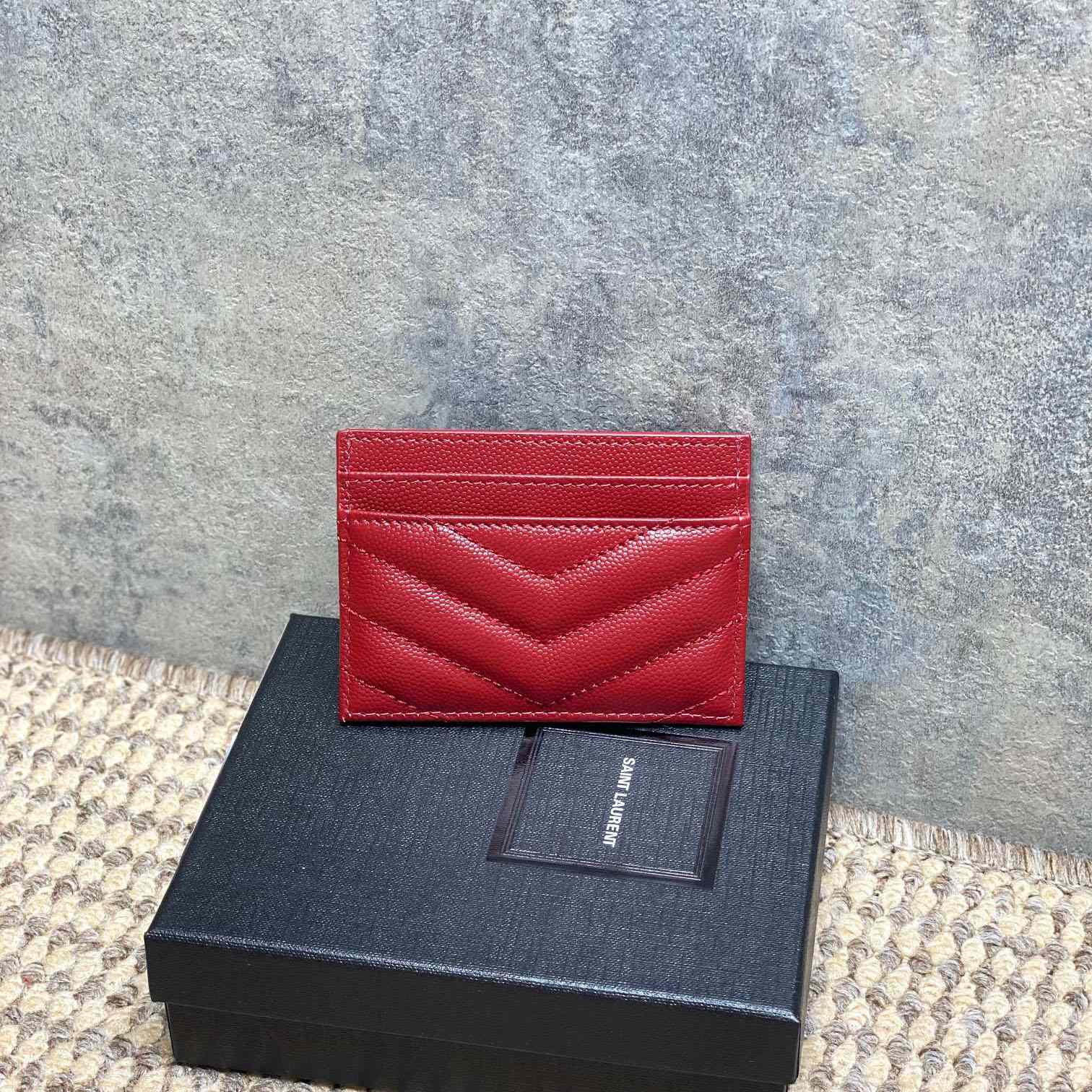 Saint Laurent Cassandre Matelasse Card Case In Grain Dde Poudre Leather - DesignerGu