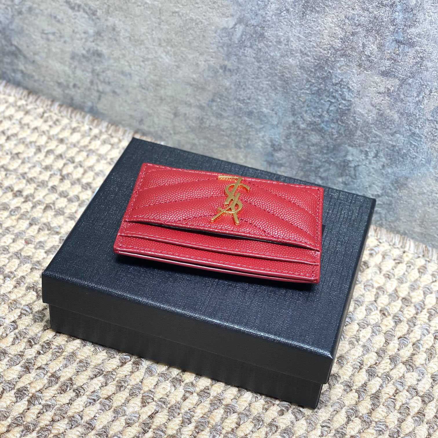 Saint Laurent Cassandre Matelasse Card Case In Grain Dde Poudre Leather - DesignerGu