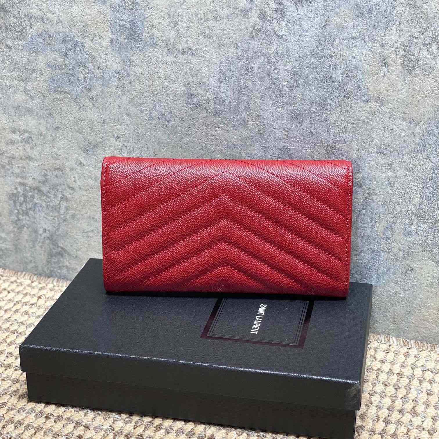 Saint Laurent Cassandre YSL Monogram Large Flap Wallet In Grained Leather - DesignerGu