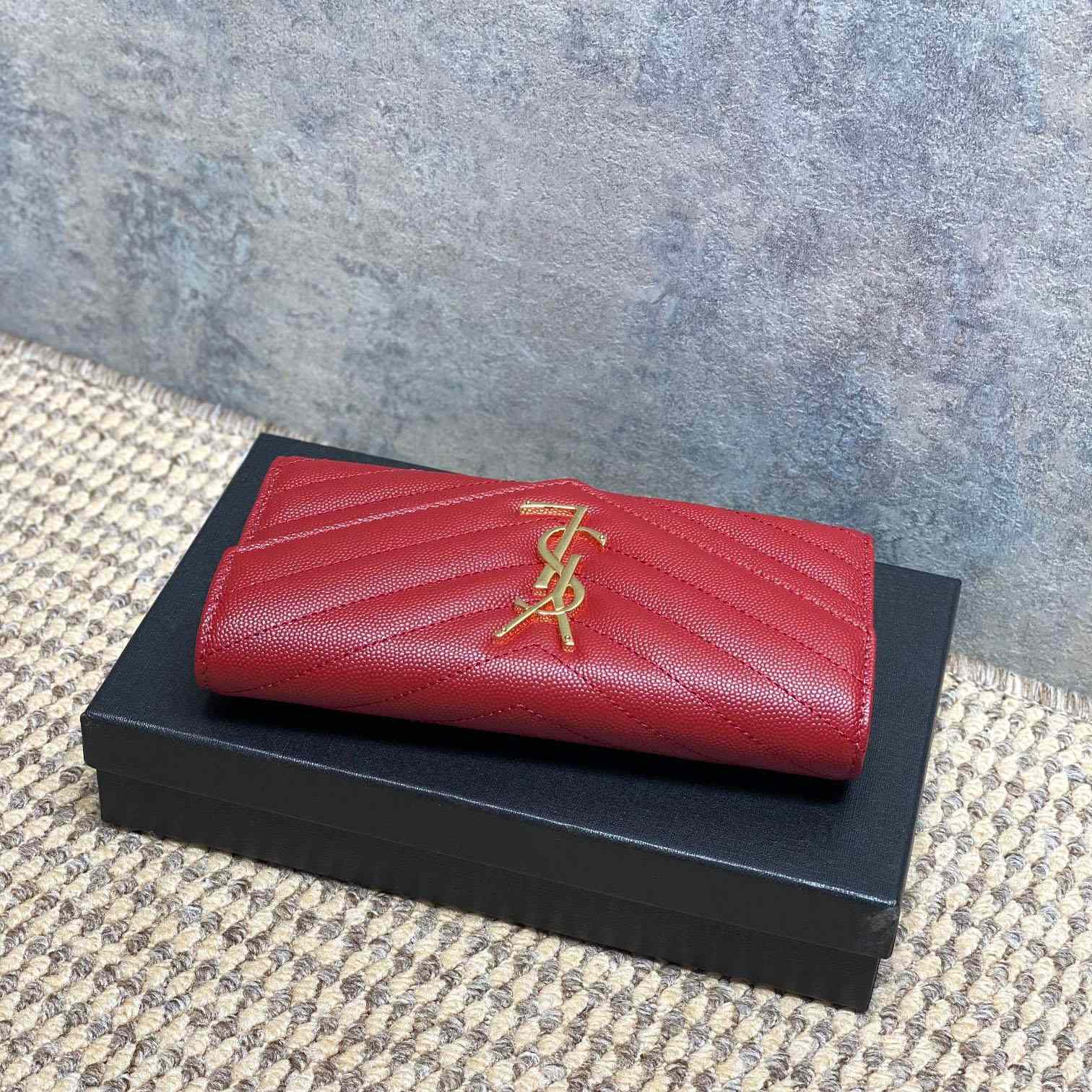 Saint Laurent Cassandre YSL Monogram Large Flap Wallet In Grained Leather - DesignerGu