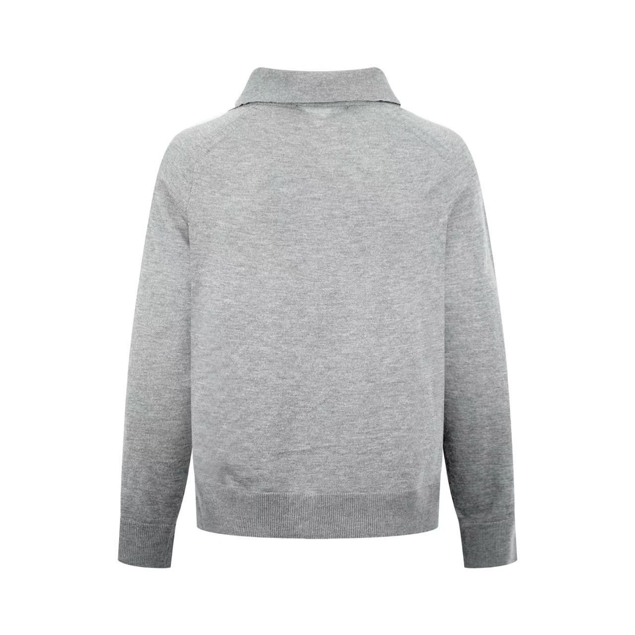 AMI Paris Grey Wool Shirt Collar Ami De Coeur Cardigan - DesignerGu