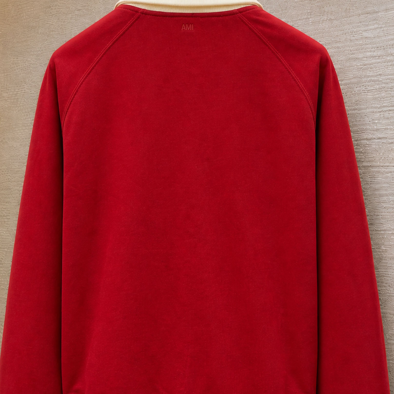 AMI Paris Red Zipped Cotton Sweatshirt With Ami De Coeur - DesignerGu