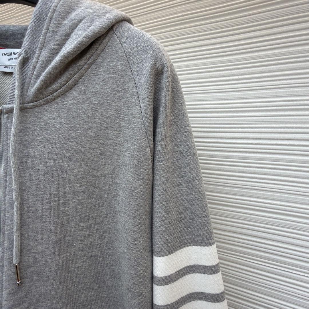 Thom Browne Classic Loopback 4-Bar Zip Up Hoodie - DesignerGu