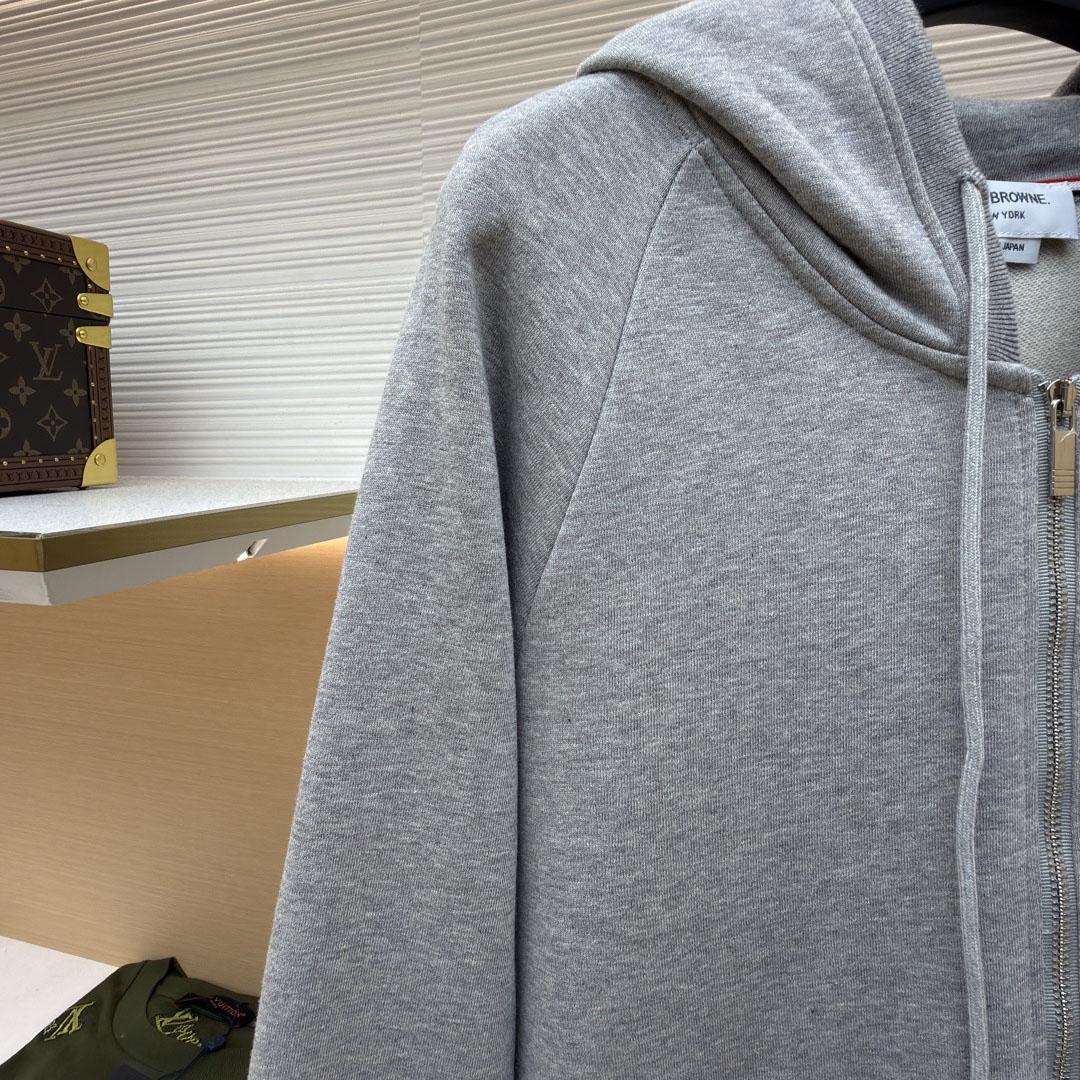 Thom Browne Classic Loopback 4-Bar Zip Up Hoodie - DesignerGu