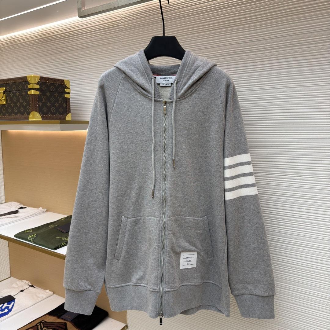Thom Browne Classic Loopback 4-Bar Zip Up Hoodie - DesignerGu