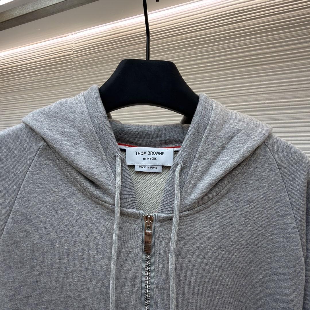 Thom Browne Classic Loopback 4-Bar Zip Up Hoodie - DesignerGu