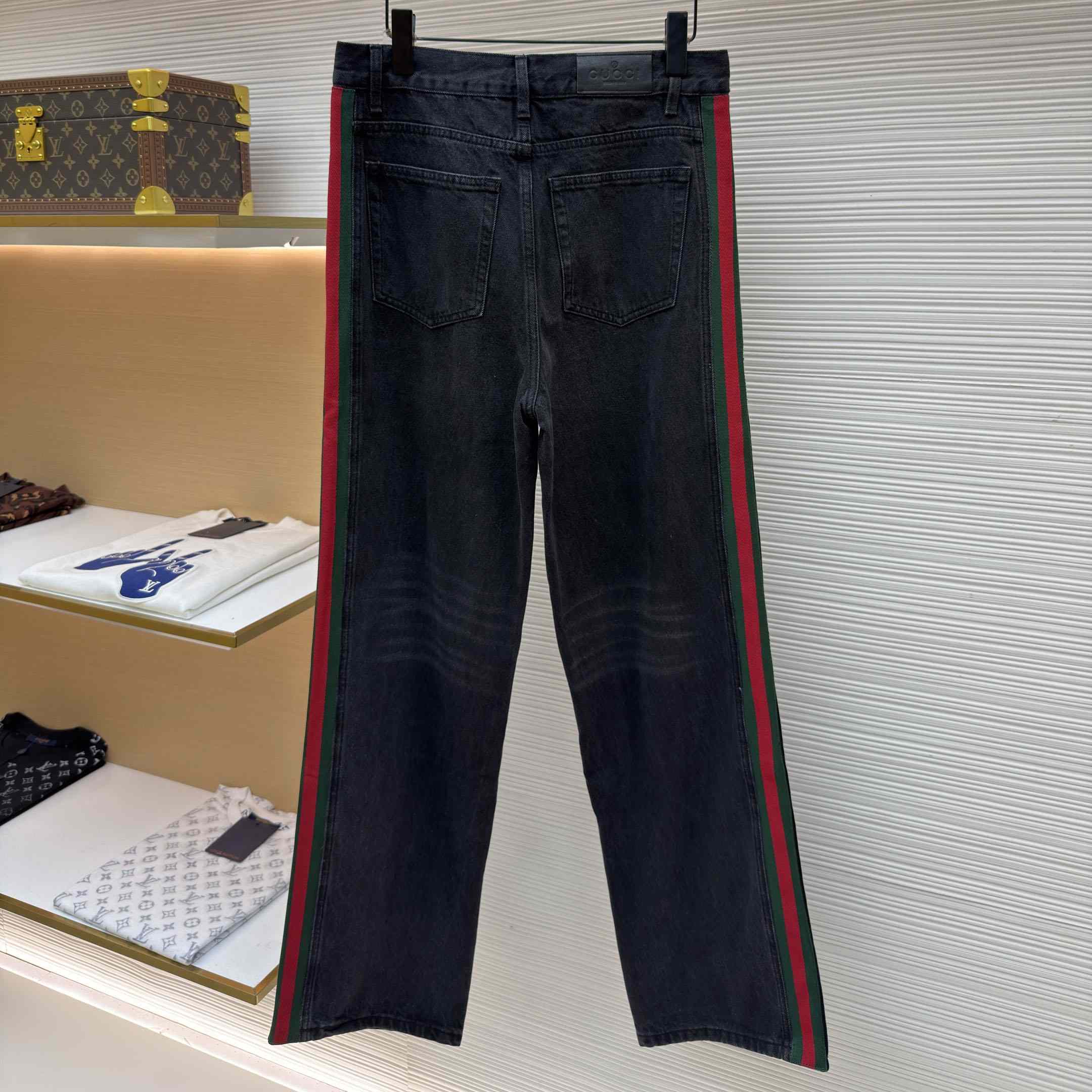 Gucci Cotton Denim Pants With Web Insert - DesignerGu