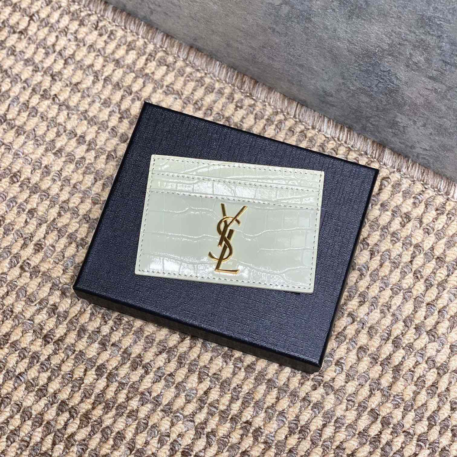 Saint Laurent Cassandre Card Case In Crocodile-Embossed Shiny Leather - DesignerGu