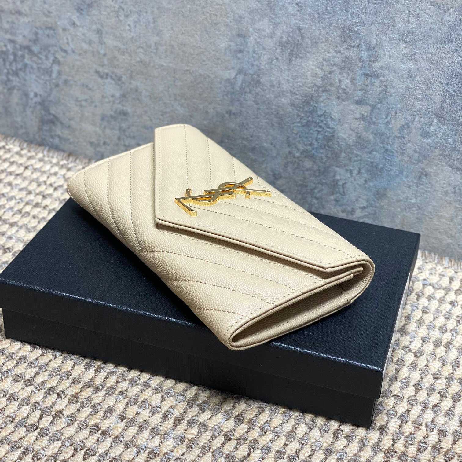 Saint Laurent Cassandre YSL Monogram Large Flap Wallet In Grained Leather - DesignerGu
