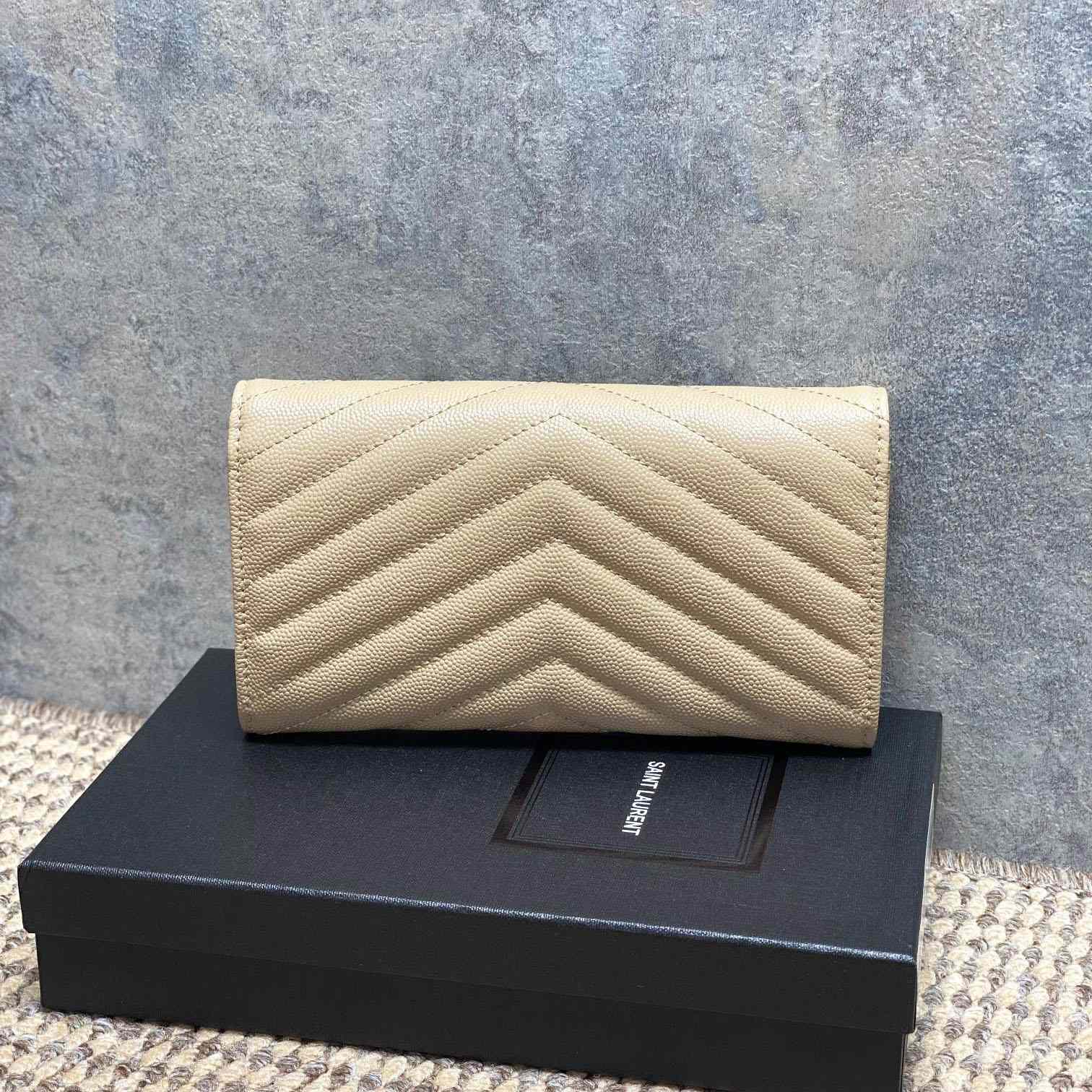 Saint Laurent Cassandre YSL Monogram Large Flap Wallet In Grained Leather - DesignerGu