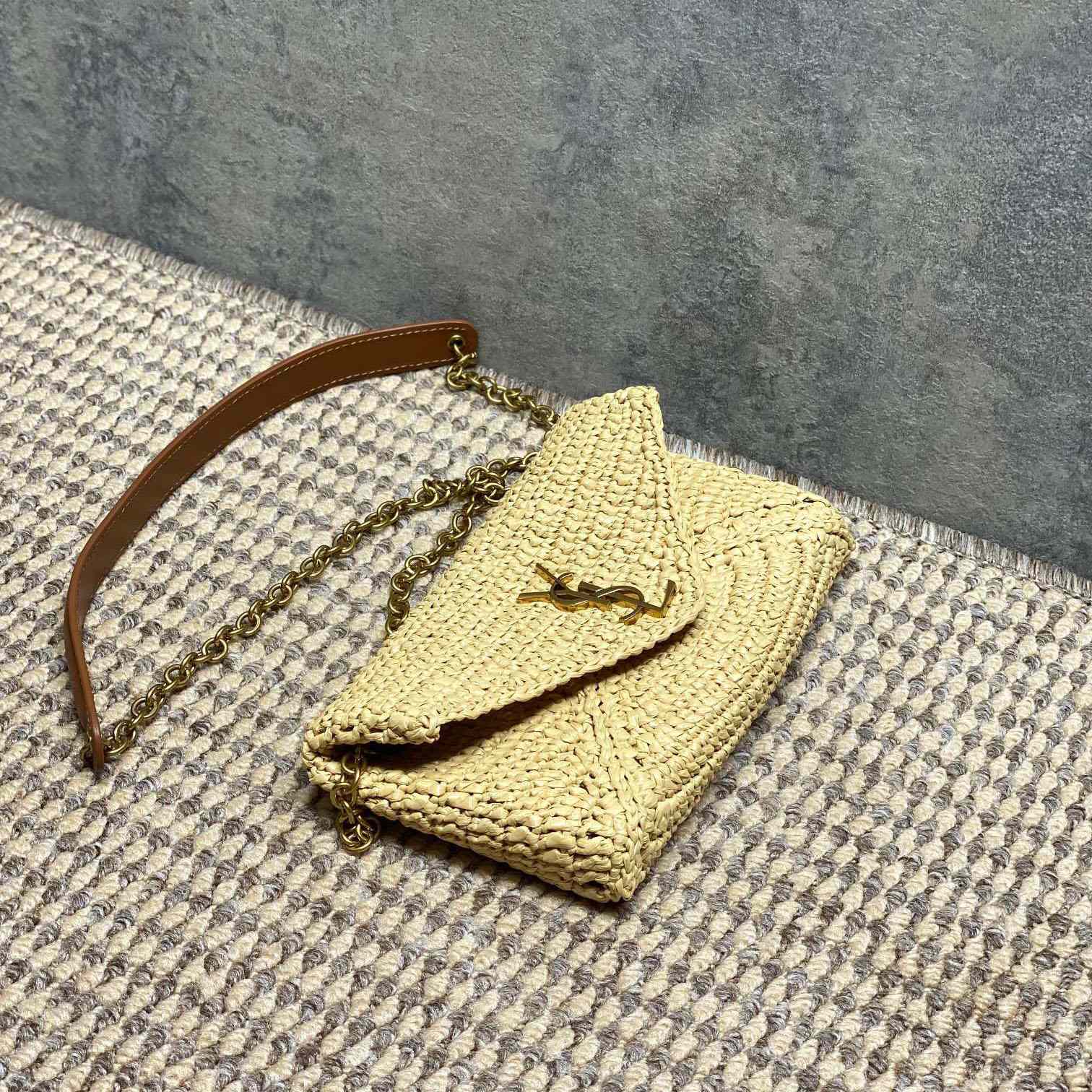 Saint Laurent Cassandre Small Chain Pouch In Raffia - DesignerGu