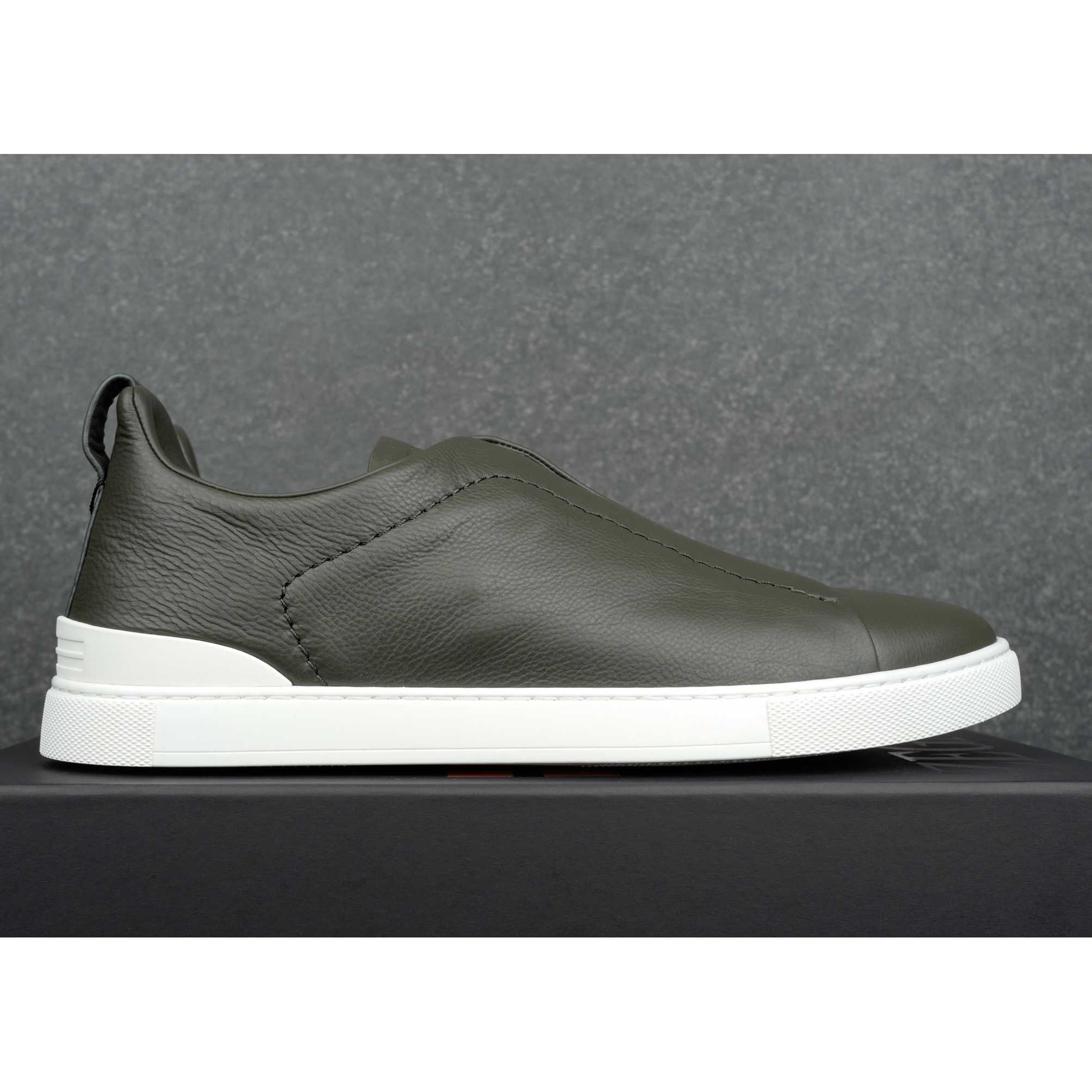 Zegna Dark Taupe Triple Stitch™ SECONDSKIN Sneakers - DesignerGu