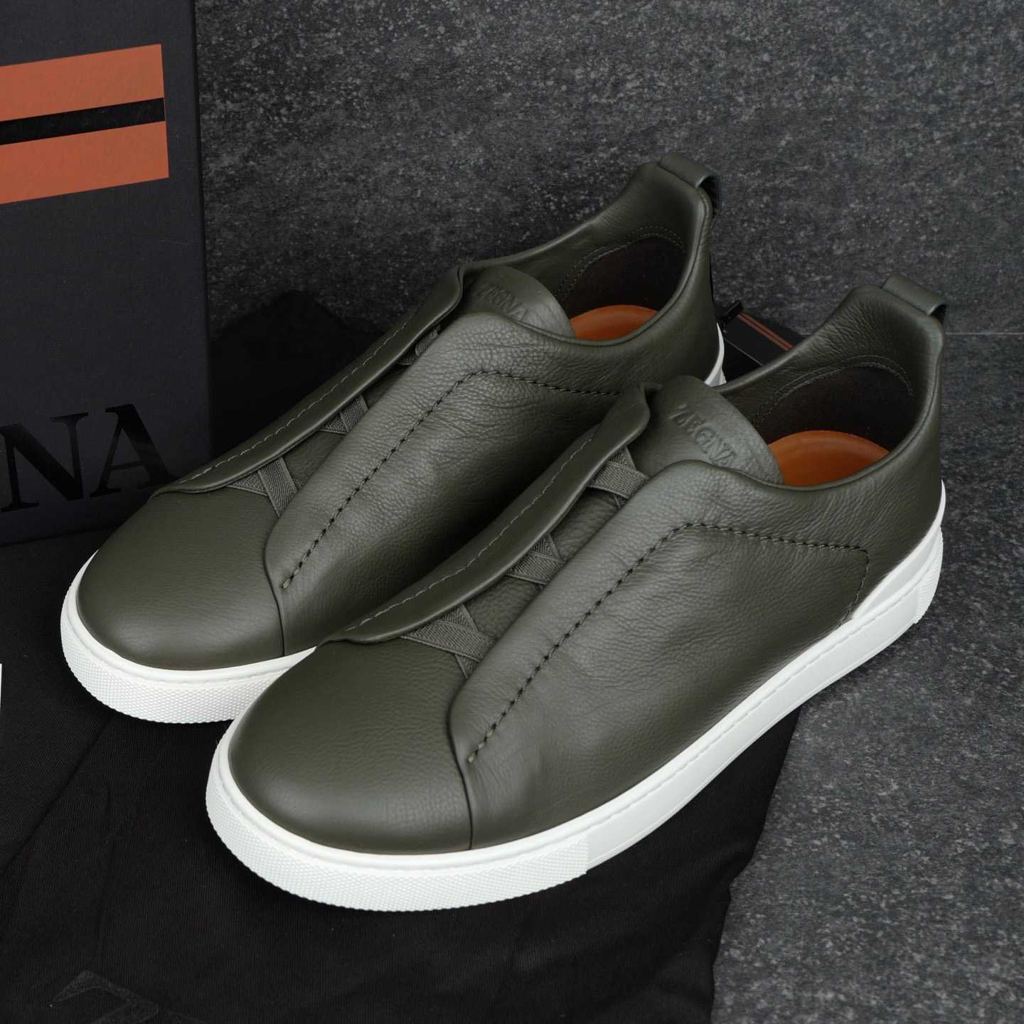 Zegna Dark Taupe Triple Stitch™ SECONDSKIN Sneakers - DesignerGu