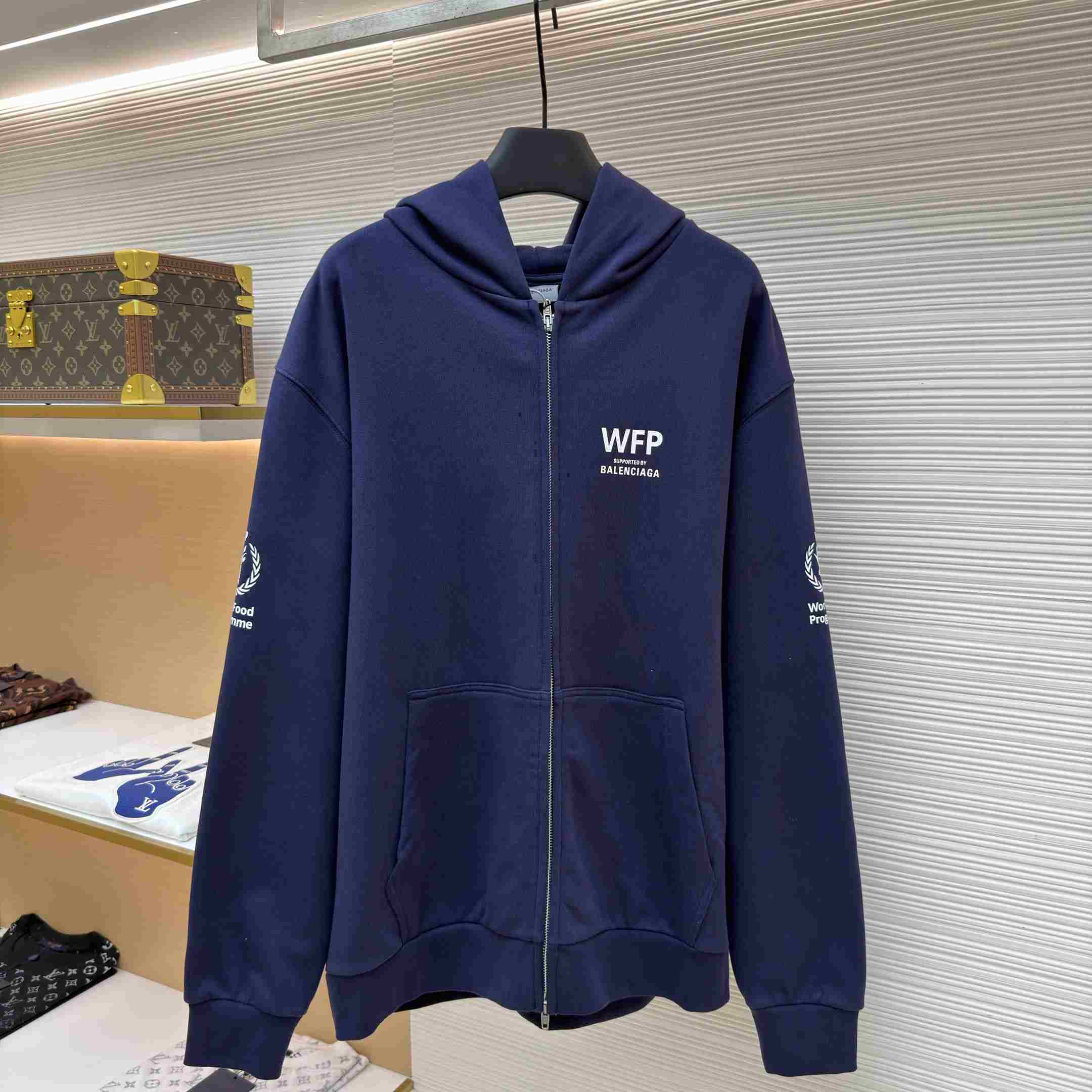 Balenciaga Wfp Regular Zip-up Hoodie In Navy - DesignerGu