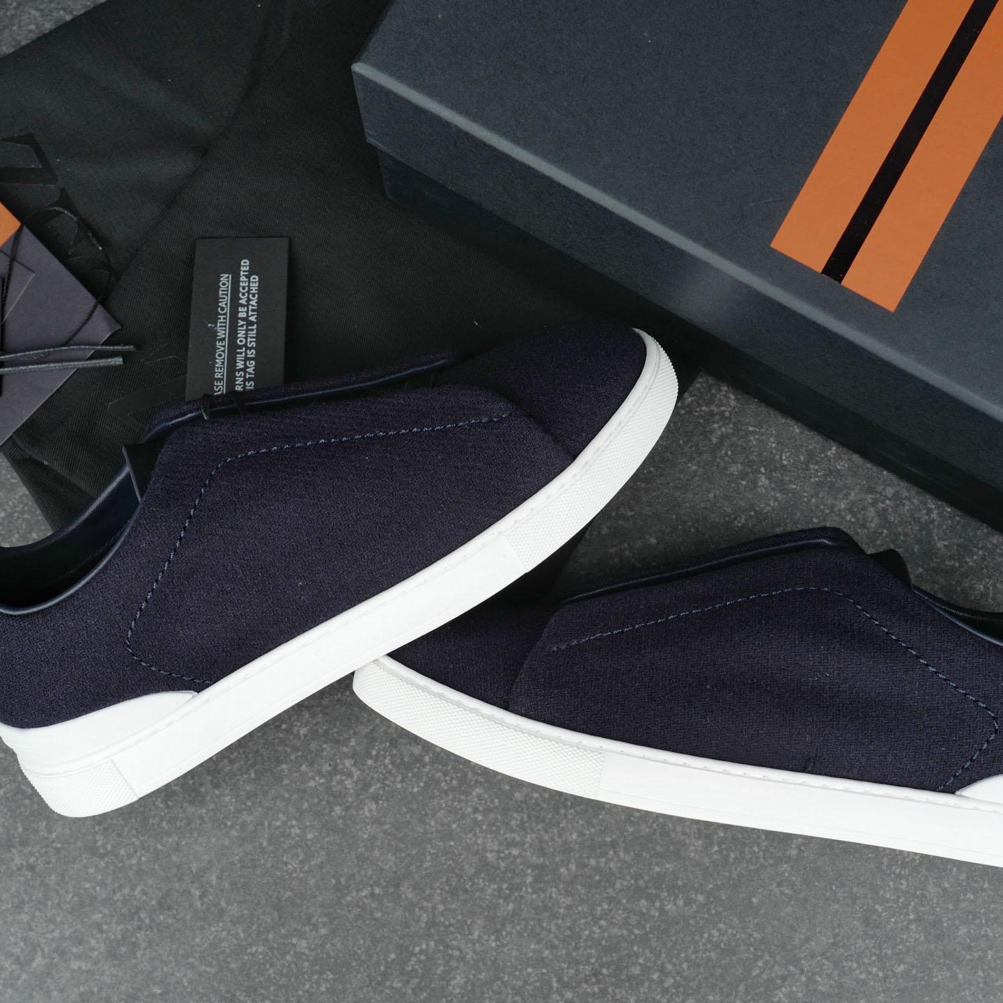 ZEGNA Navy Blue Triple Stitch™ Oasi Cashmere Sneakers - DesignerGu