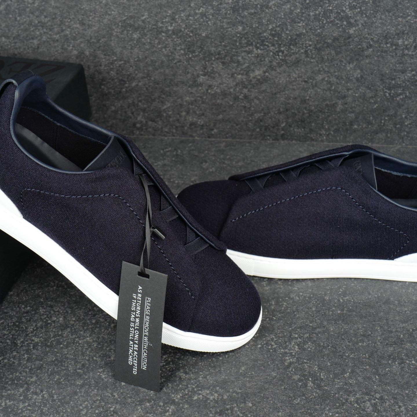 ZEGNA Navy Blue Triple Stitch™ Oasi Cashmere Sneakers - DesignerGu