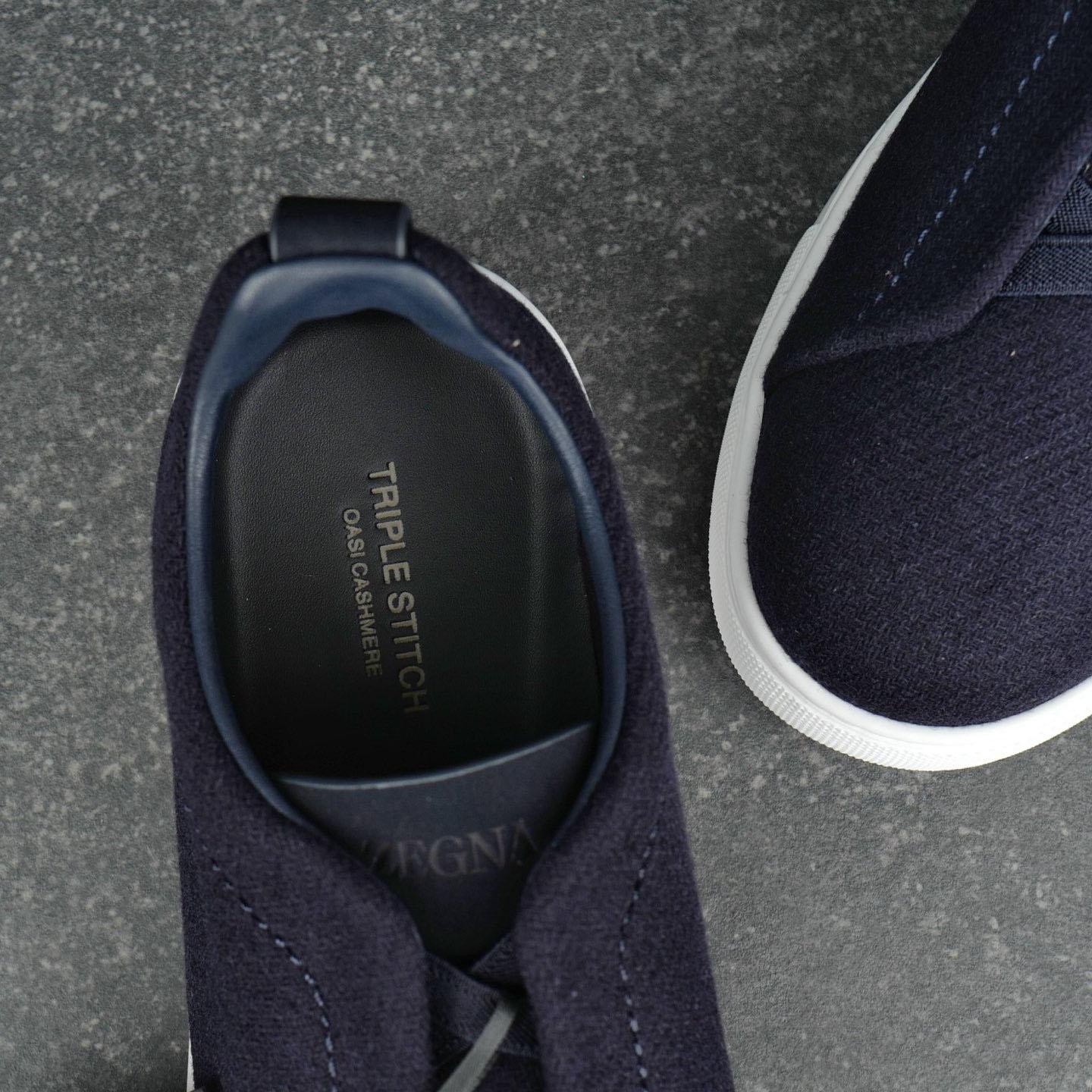 ZEGNA Navy Blue Triple Stitch™ Oasi Cashmere Sneakers - DesignerGu
