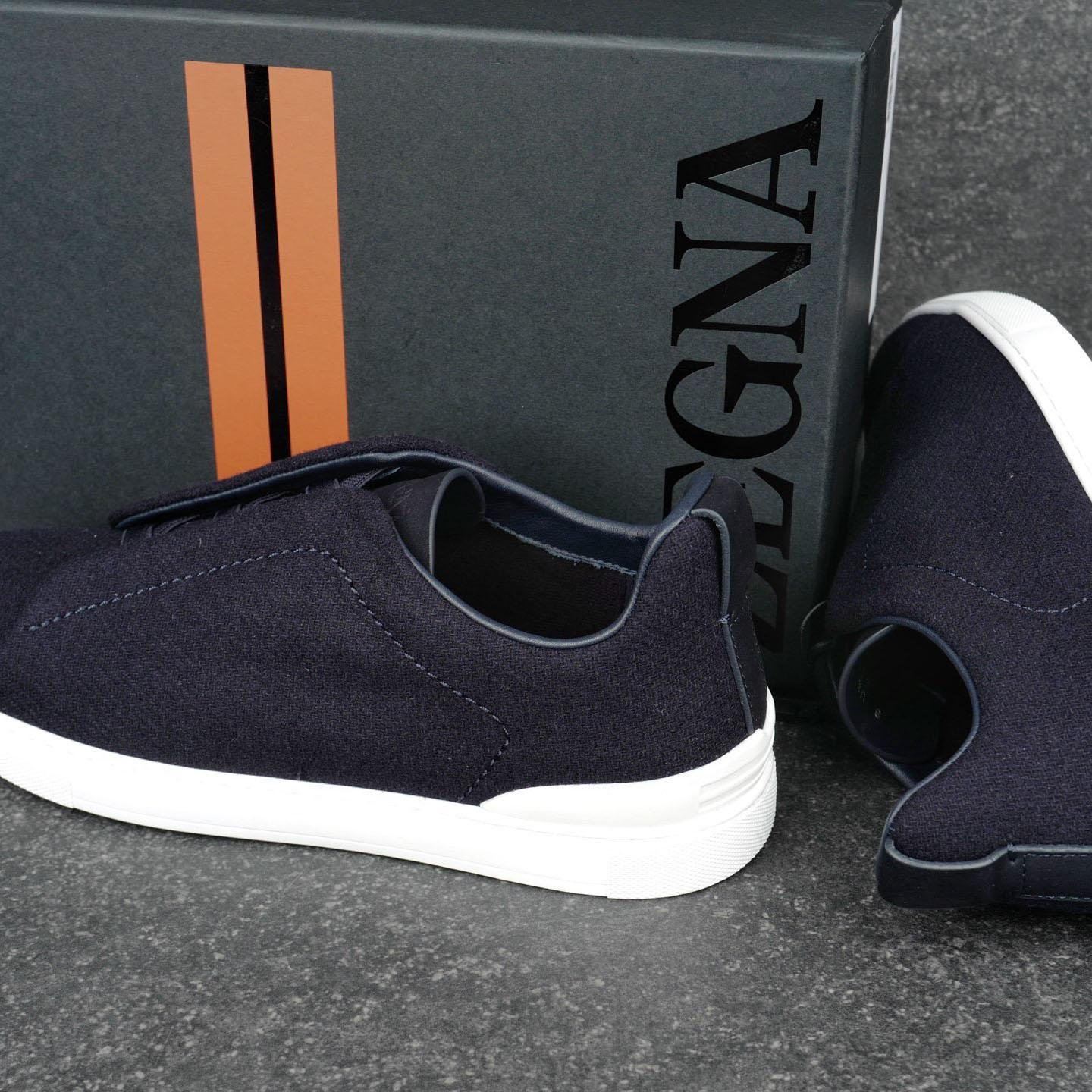 ZEGNA Navy Blue Triple Stitch™ Oasi Cashmere Sneakers - DesignerGu