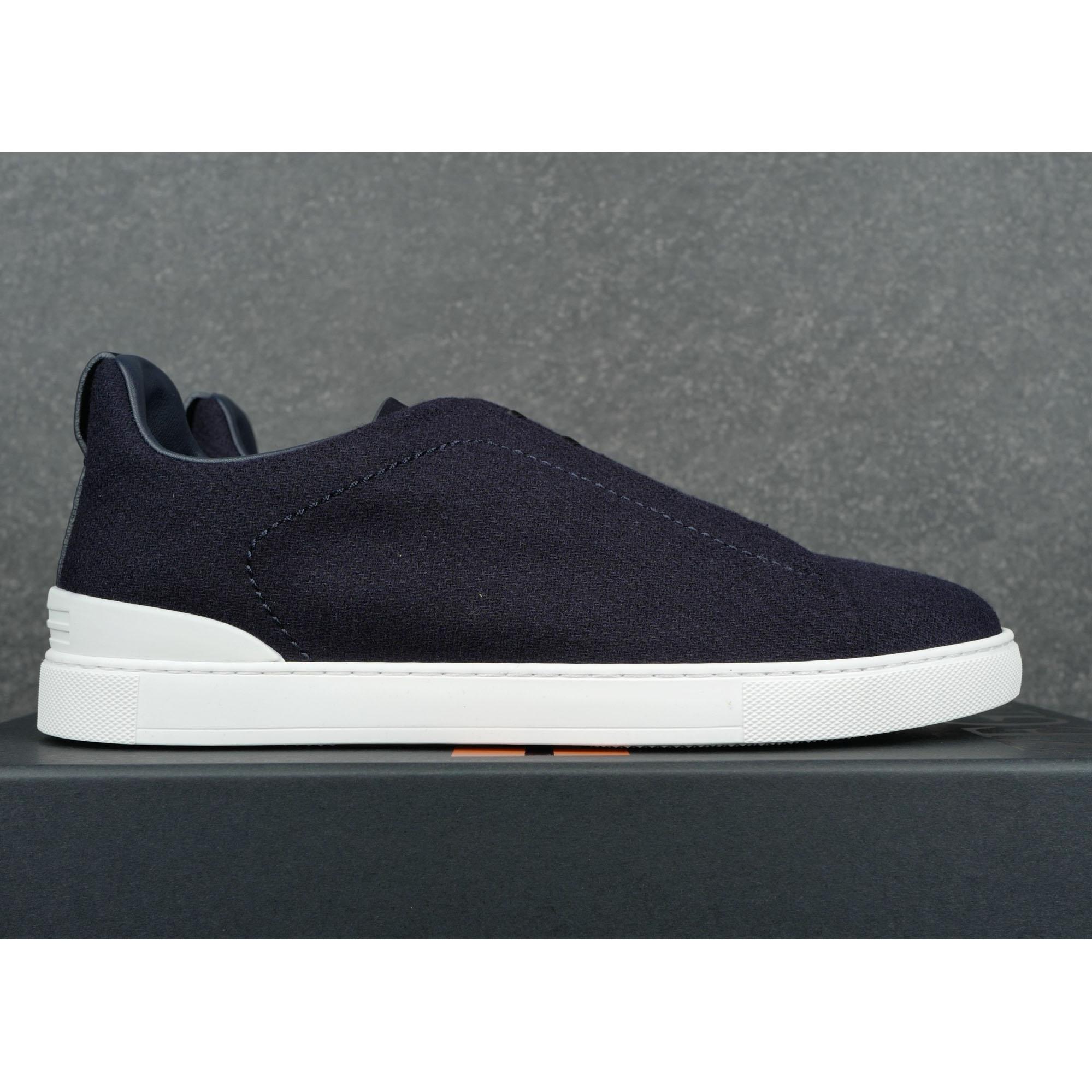 ZEGNA Navy Blue Triple Stitch™ Oasi Cashmere Sneakers - DesignerGu