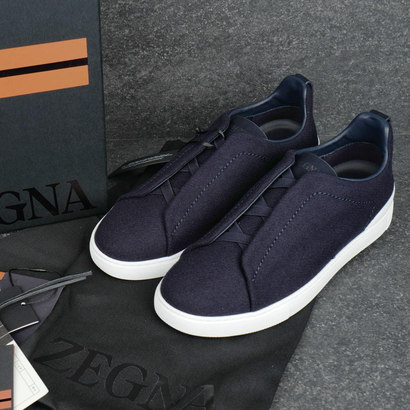 ZEGNA Navy Blue Triple Stitch™ Oasi Cashmere Sneakers - DesignerGu