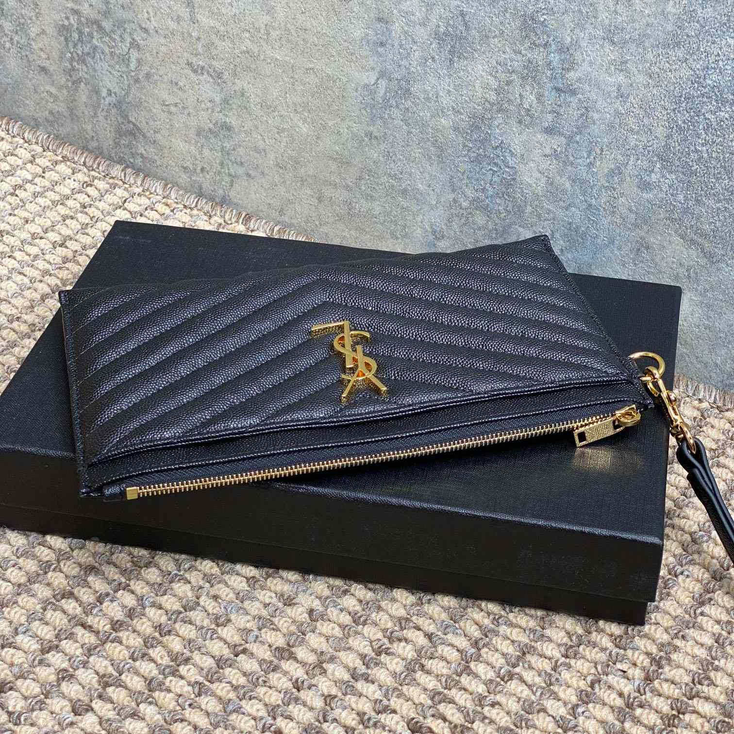 Saint Laurent Monogram Large Bill Pouch In Grained Leather - DesignerGu