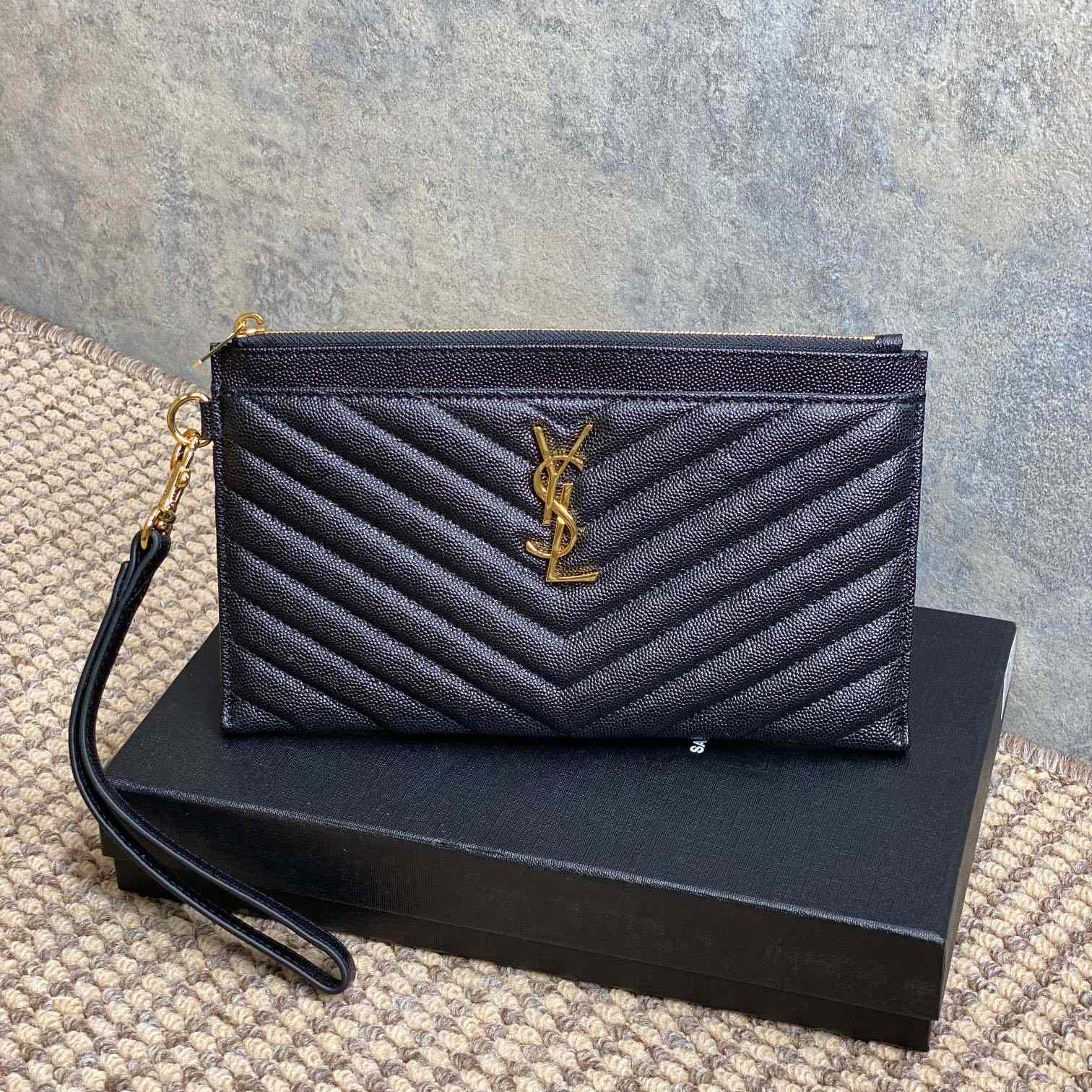Saint Laurent Monogram Large Bill Pouch In Grained Leather - DesignerGu