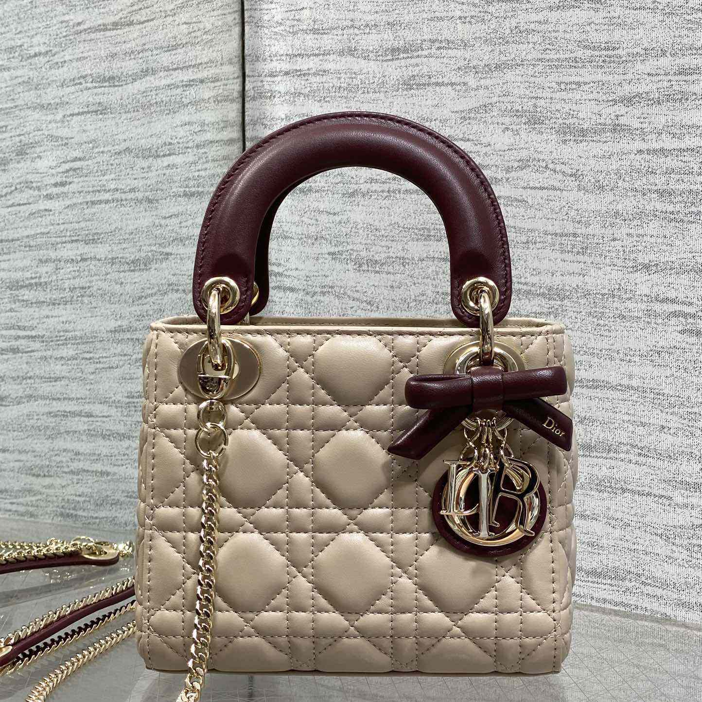 Dior Or Mini Lady Dior Bag With Chain - DesignerGu