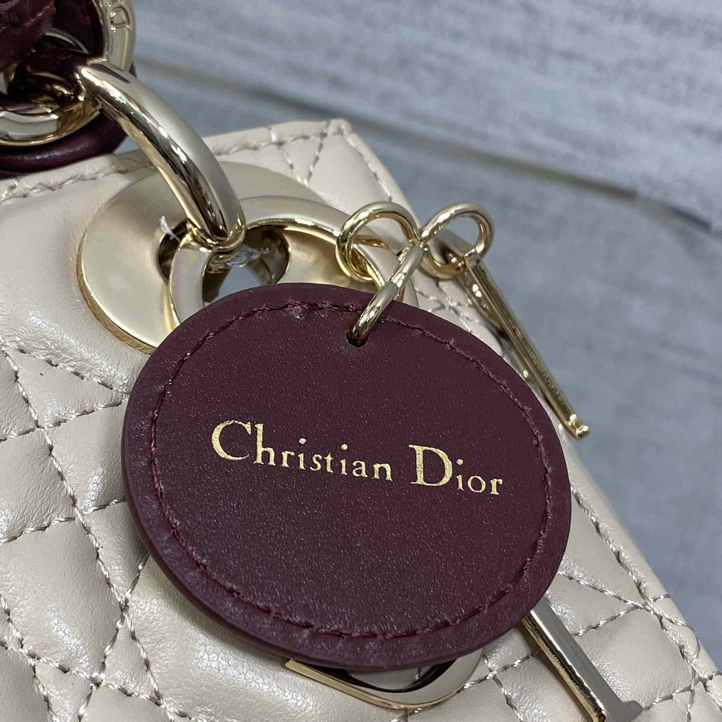 Dior Or Mini Lady Dior Bag With Chain - DesignerGu