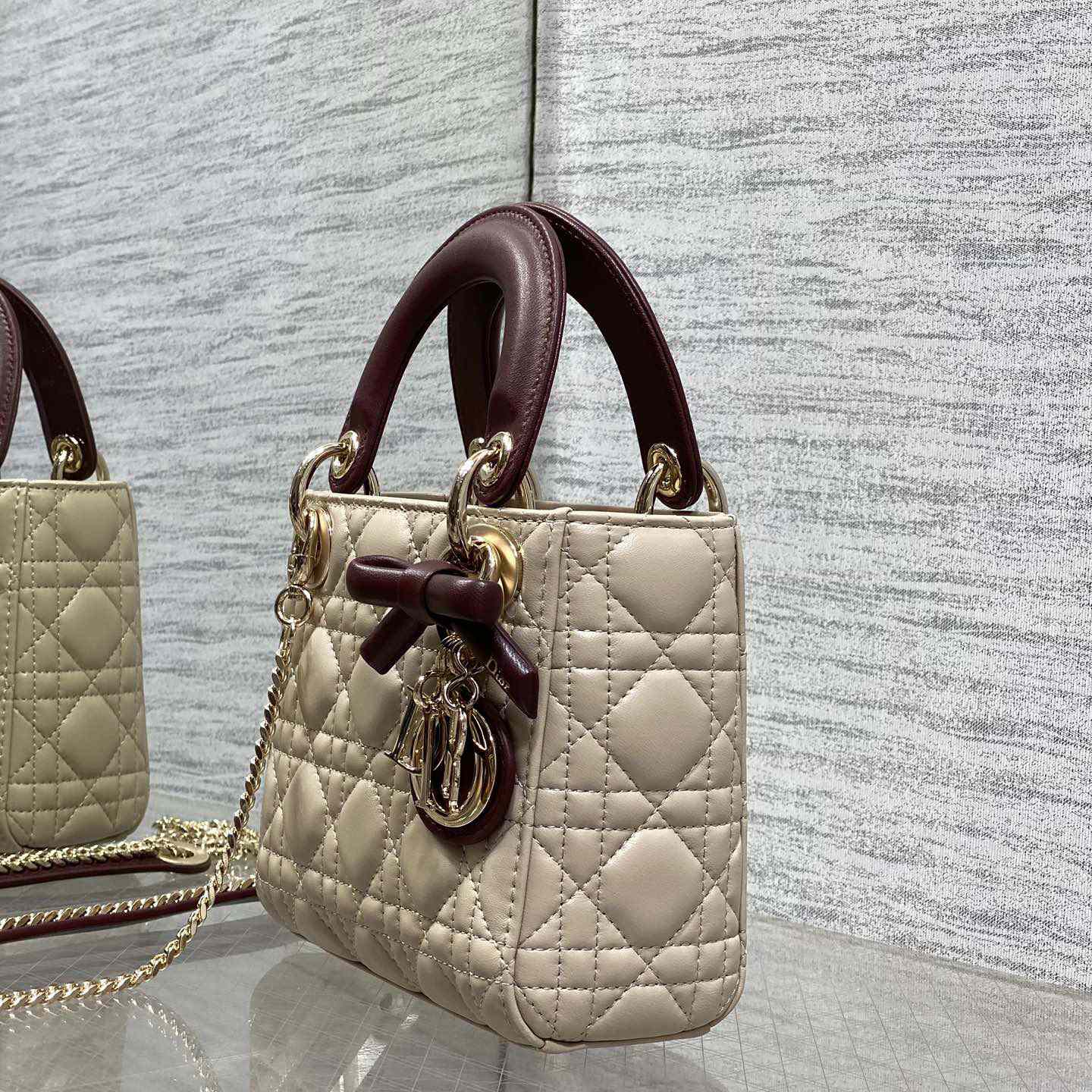 Dior Or Mini Lady Dior Bag With Chain - DesignerGu