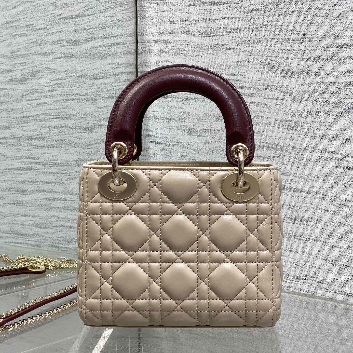 Dior Or Mini Lady Dior Bag With Chain - DesignerGu