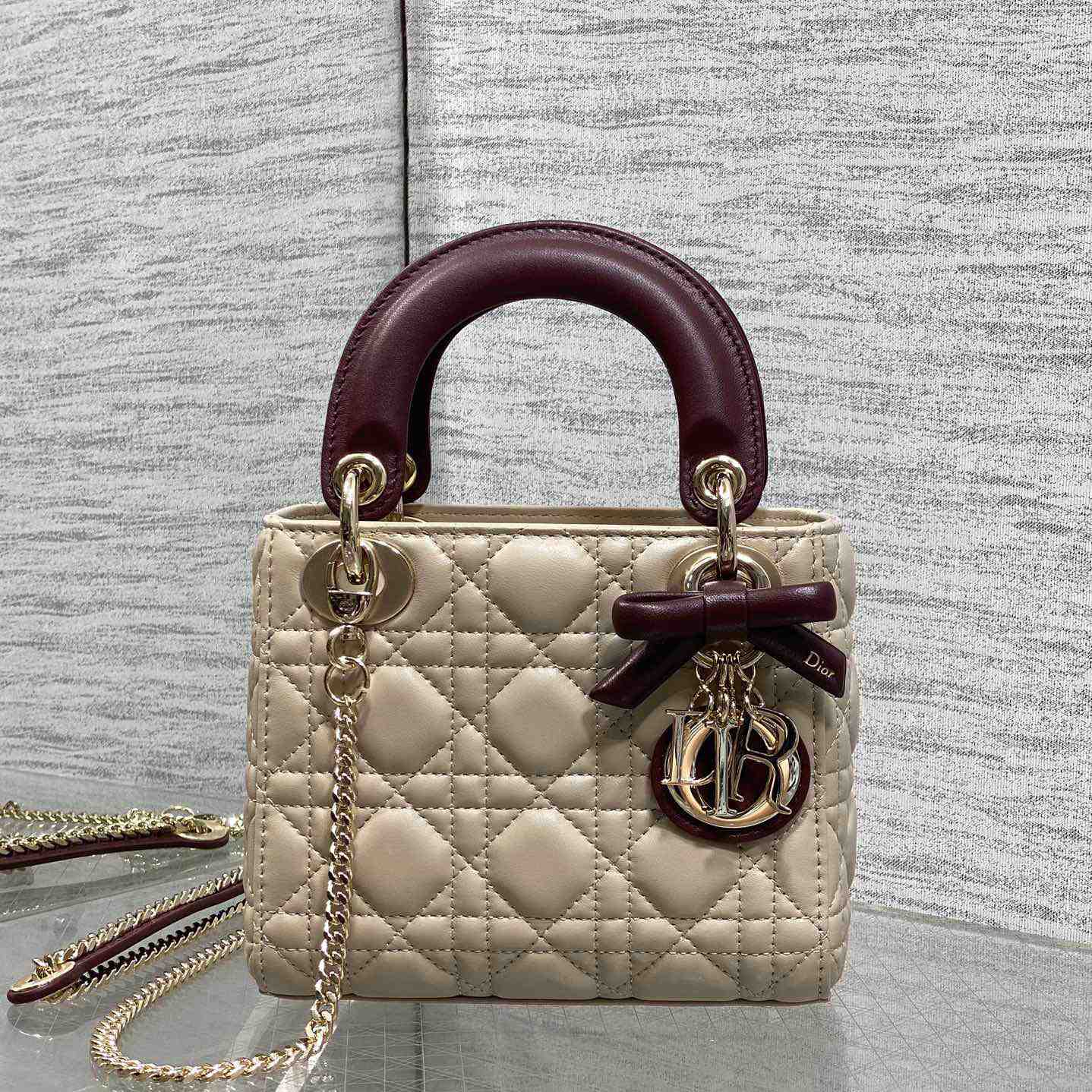 Dior Or Mini Lady Dior Bag With Chain - DesignerGu