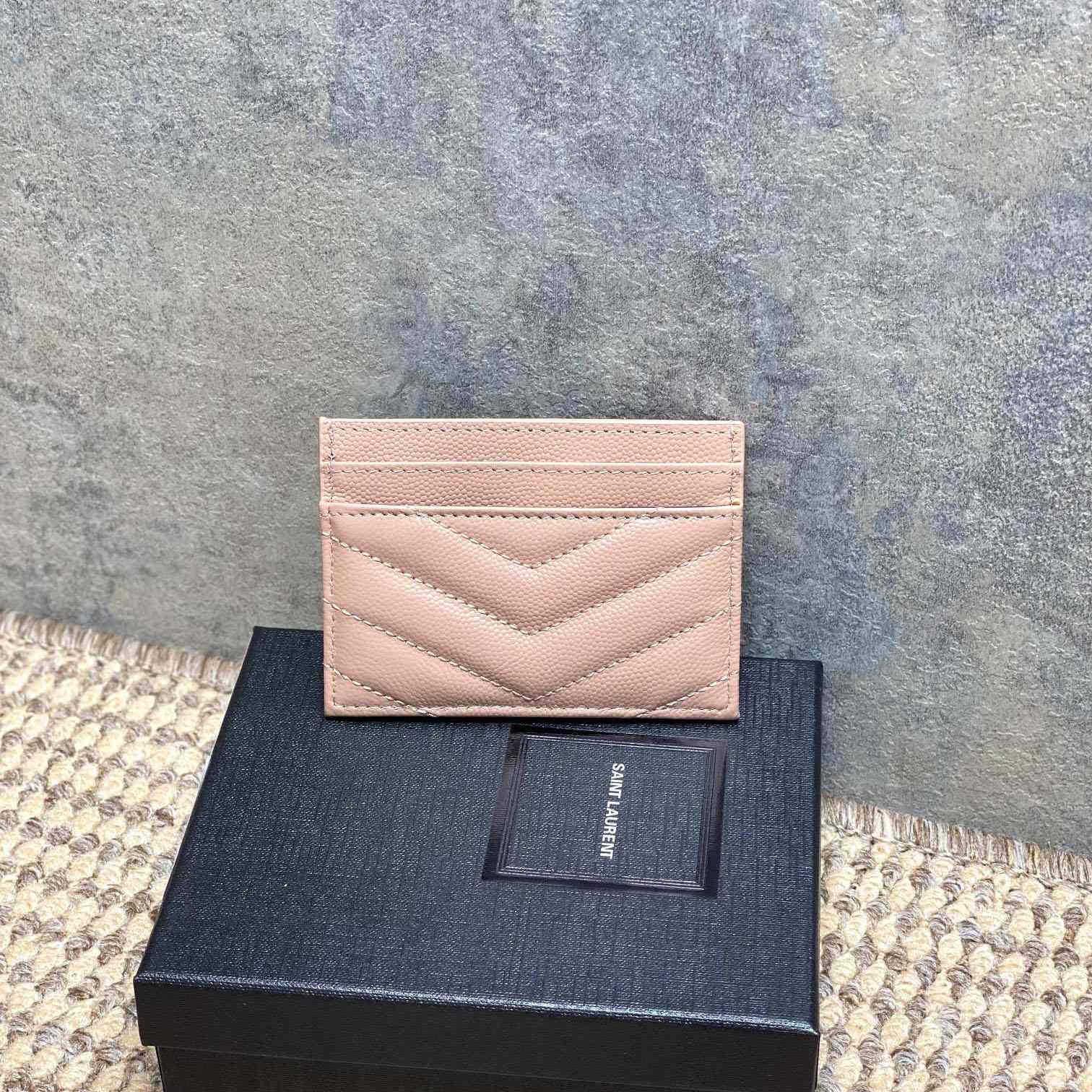 Saint Laurent Cassandre Matelasse Card Case In Grain Dde Poudre Leather - DesignerGu