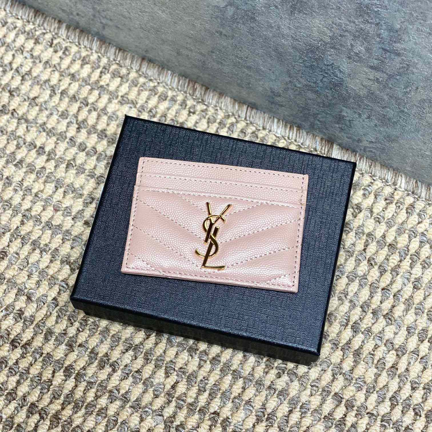 Saint Laurent Cassandre Matelasse Card Case In Grain Dde Poudre Leather - DesignerGu