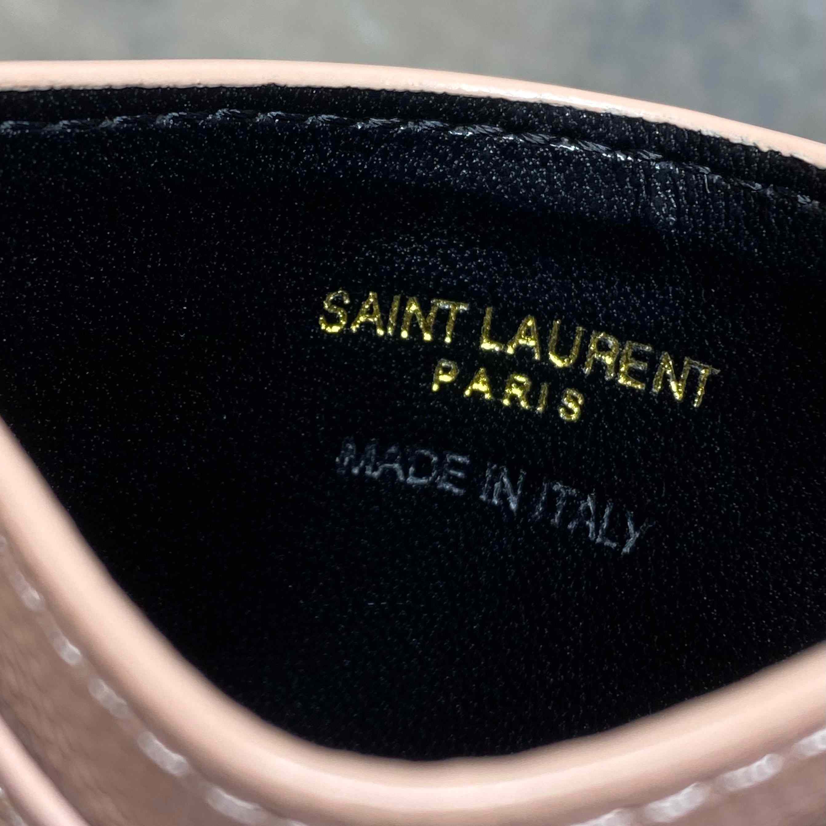 Saint Laurent Cassandre Matelasse Card Case In Grain Dde Poudre Leather - DesignerGu