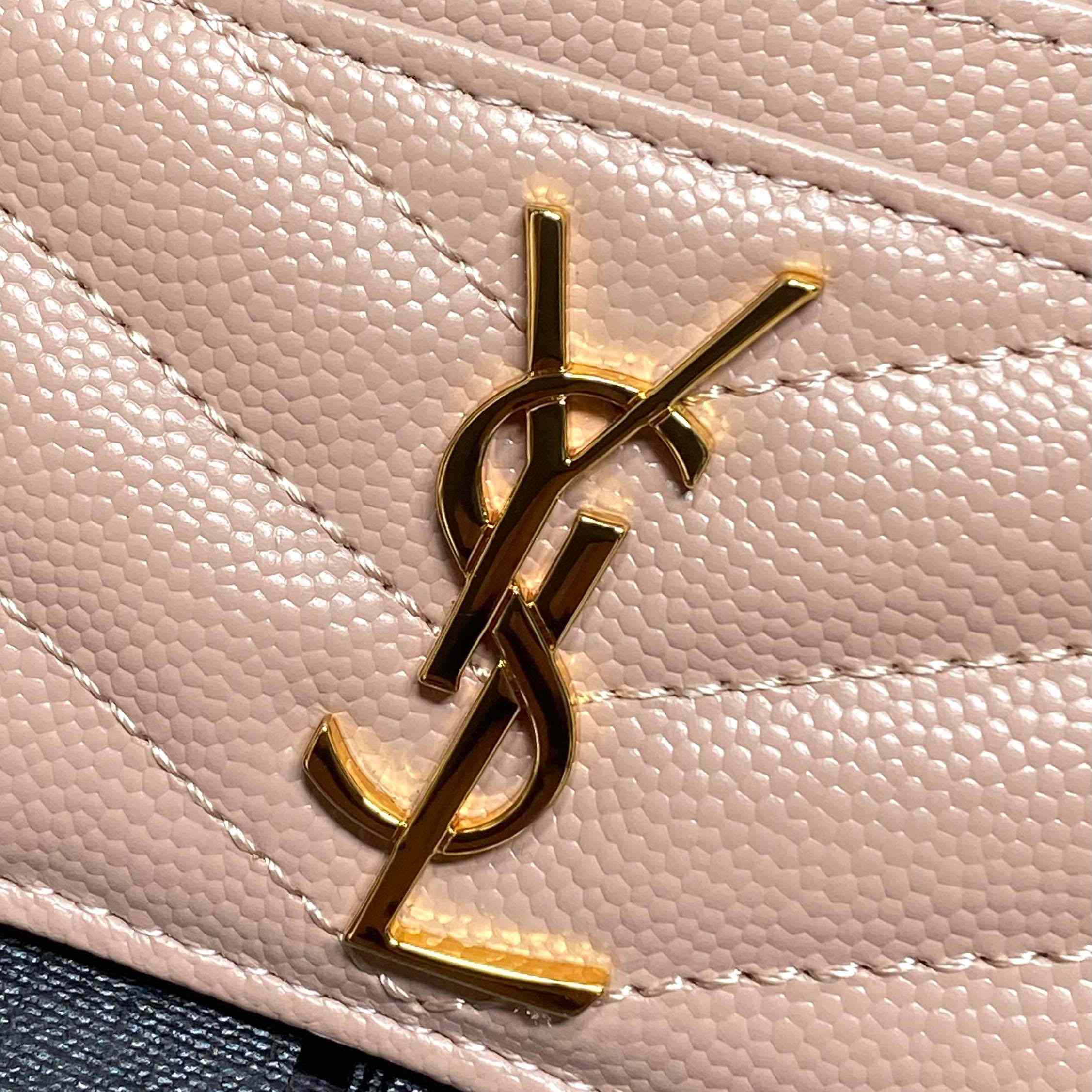Saint Laurent Cassandre Matelasse Card Case In Grain Dde Poudre Leather - DesignerGu