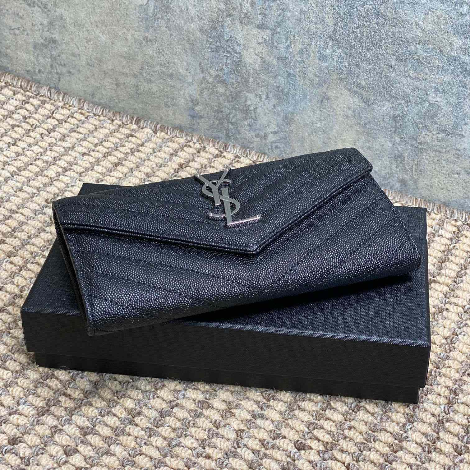 Saint Laurent Cassandre YSL Monogram Large Flap Wallet In Grained Leather - DesignerGu