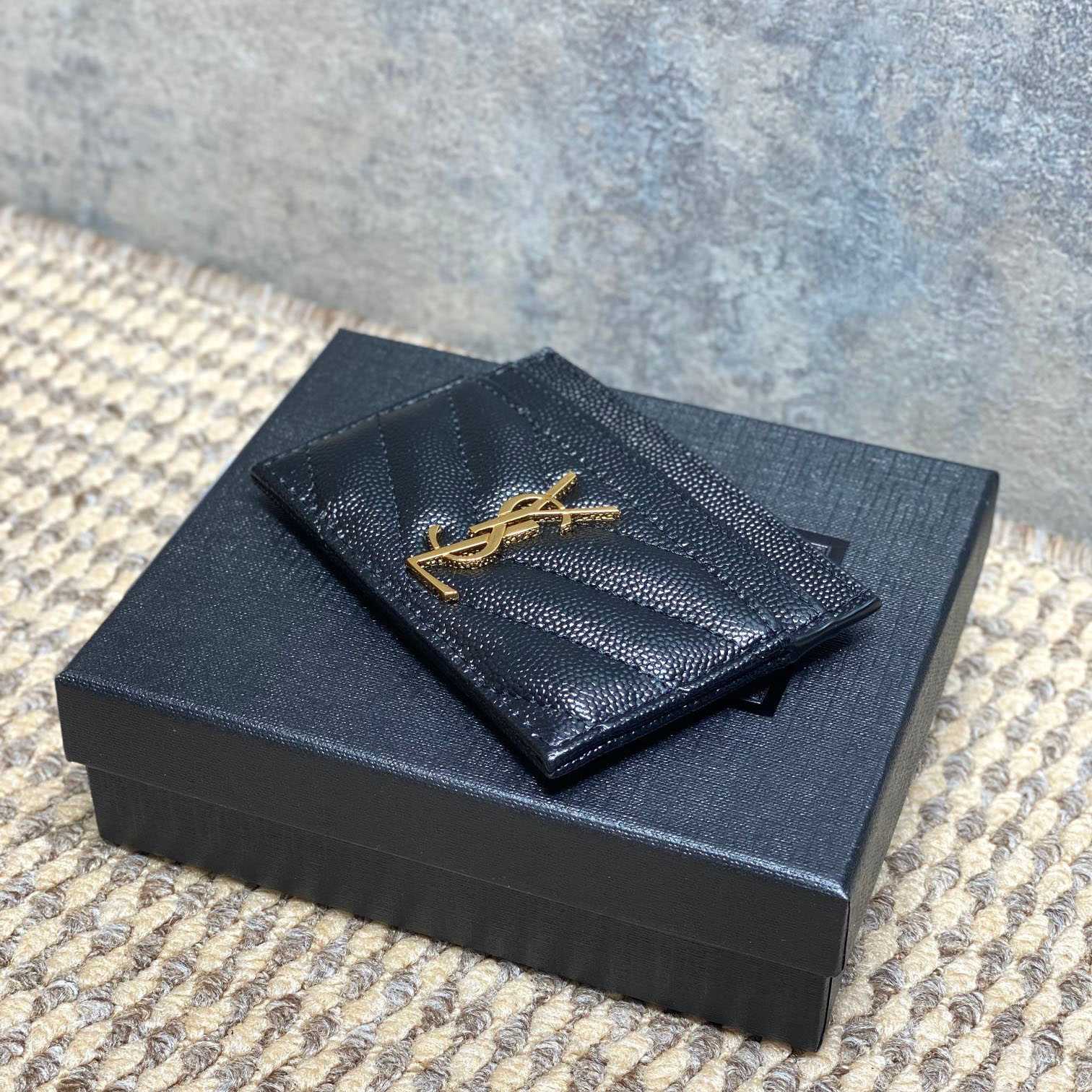 Saint Laurent Cassandre Matelasse Card Case In Grain Dde Poudre Leather - DesignerGu