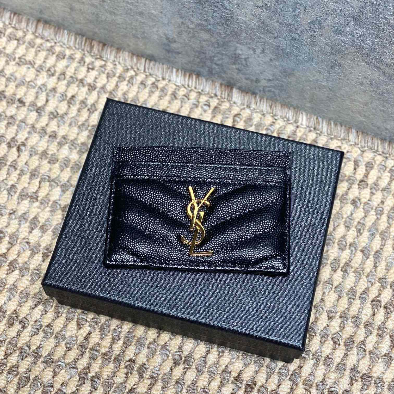 Saint Laurent Cassandre Matelasse Card Case In Grain Dde Poudre Leather - DesignerGu